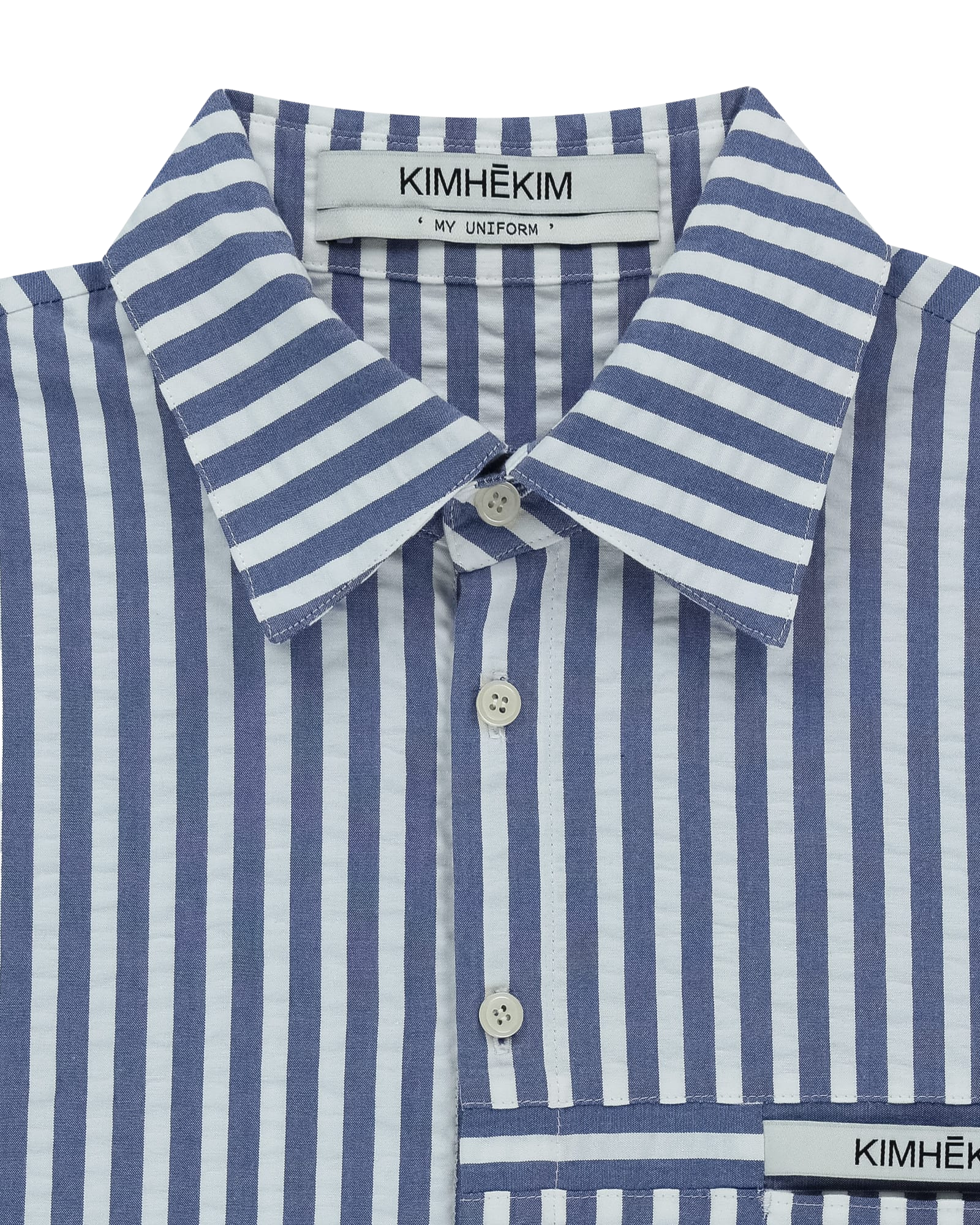 Kimhe Kim - Stripped Label Short Sleeves Shirt (Blue) product image 12 | TRAB K-Fashion Australia