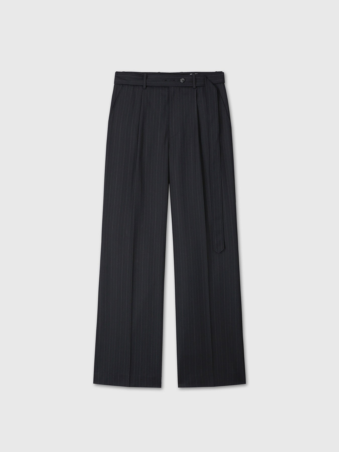 Tonywack - Pinstriped Wool Belted Trousers (Black Pinstripe) product image 9 | TRAB K-Fashion Australia