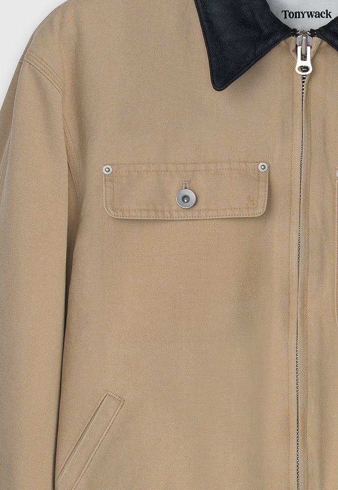 Tonywack - Leather Collar Garment-Washed Rivet Work Jacket (Faded Beige) product image 12 | TRAB K-Fashion Australia