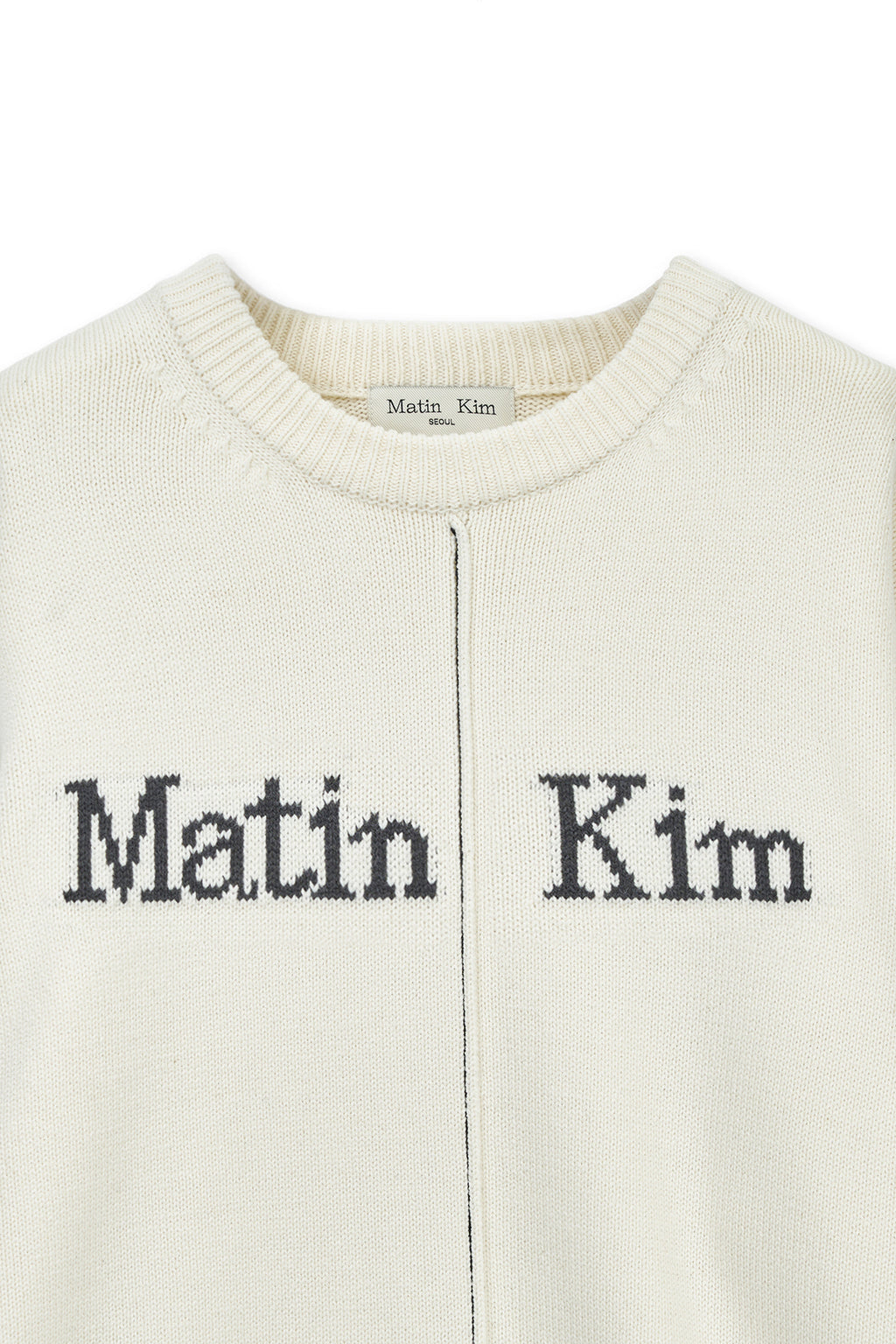 Matin Kim - Asymmetric Logo Knit Pullover (Ivory) product image 3 | TRAB K-Fashion Australia