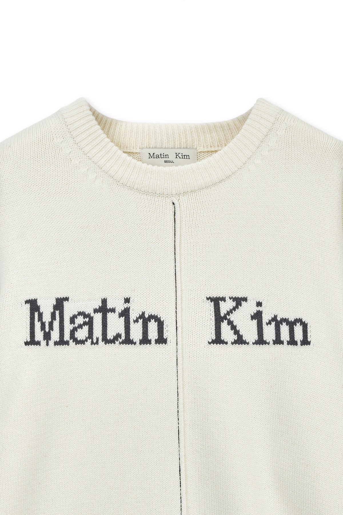 Matin Kim - Asymmetric Logo Knit Pullover (Ivory) product image 3 | TRAB K-Fashion Australia
