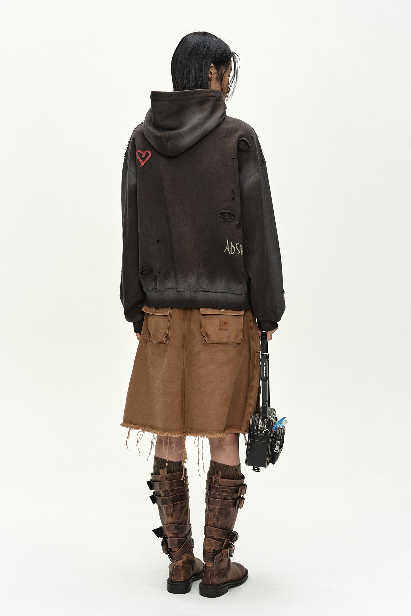 Andersson Bell - (essential) Unisex Spray Washed Again Lip Hoodie (brown) (Brown) product image 2 | TRAB K-Fashion Australia