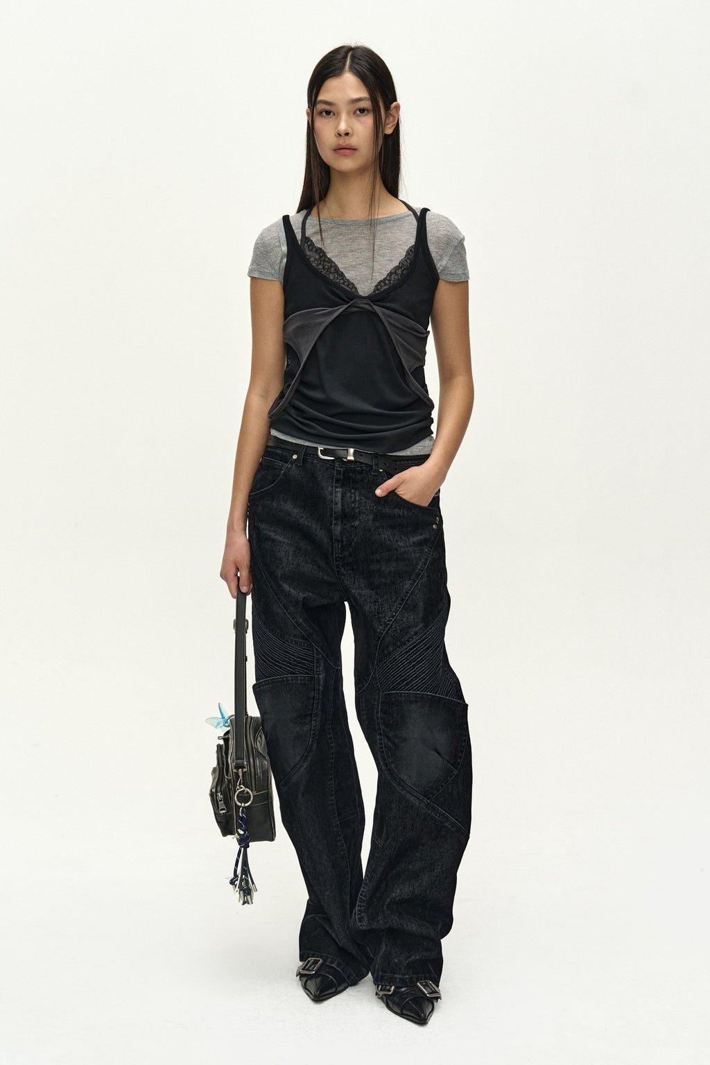 Andersson Bell - Unisex Rodeo Biker Wide-Leg Jeans (black) (Black) product image 3 | TRAB K-Fashion Australia