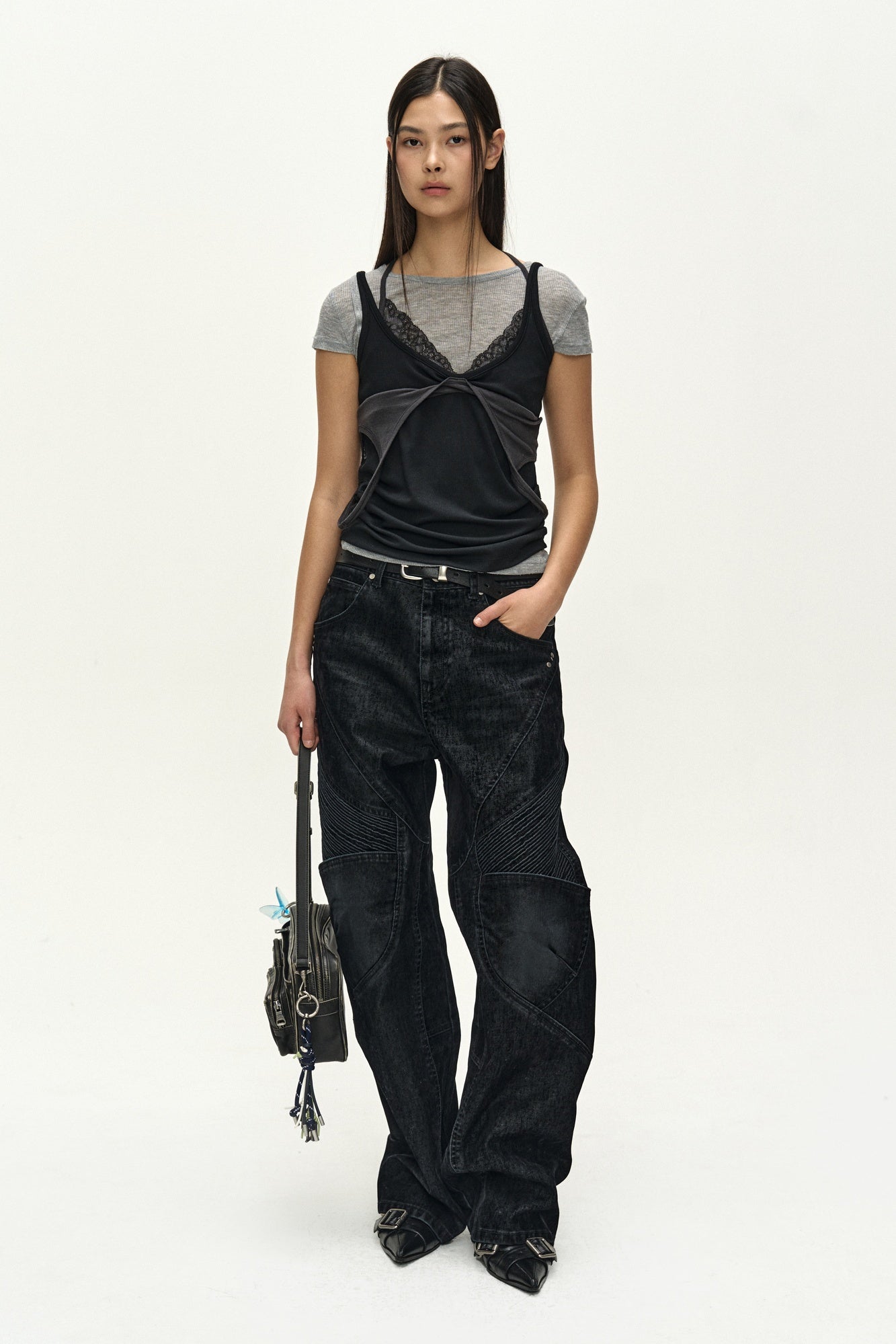Andersson Bell - Unisex Rodeo Biker Wide-Leg Jeans (black) (Black) product image 3 | TRAB K-Fashion Australia
