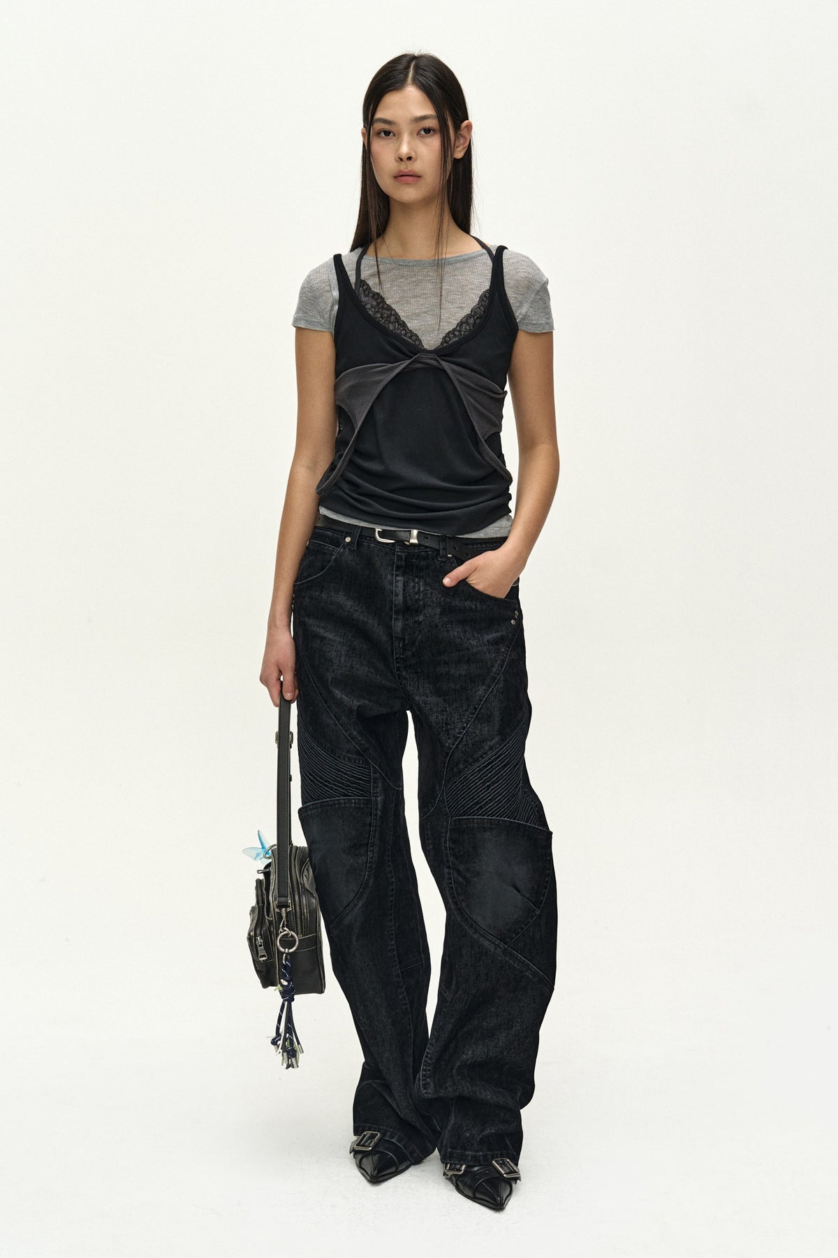 Andersson Bell - Unisex Rodeo Biker Wide-Leg Jeans (Black) product image 3 | TRAB K-Fashion Australia