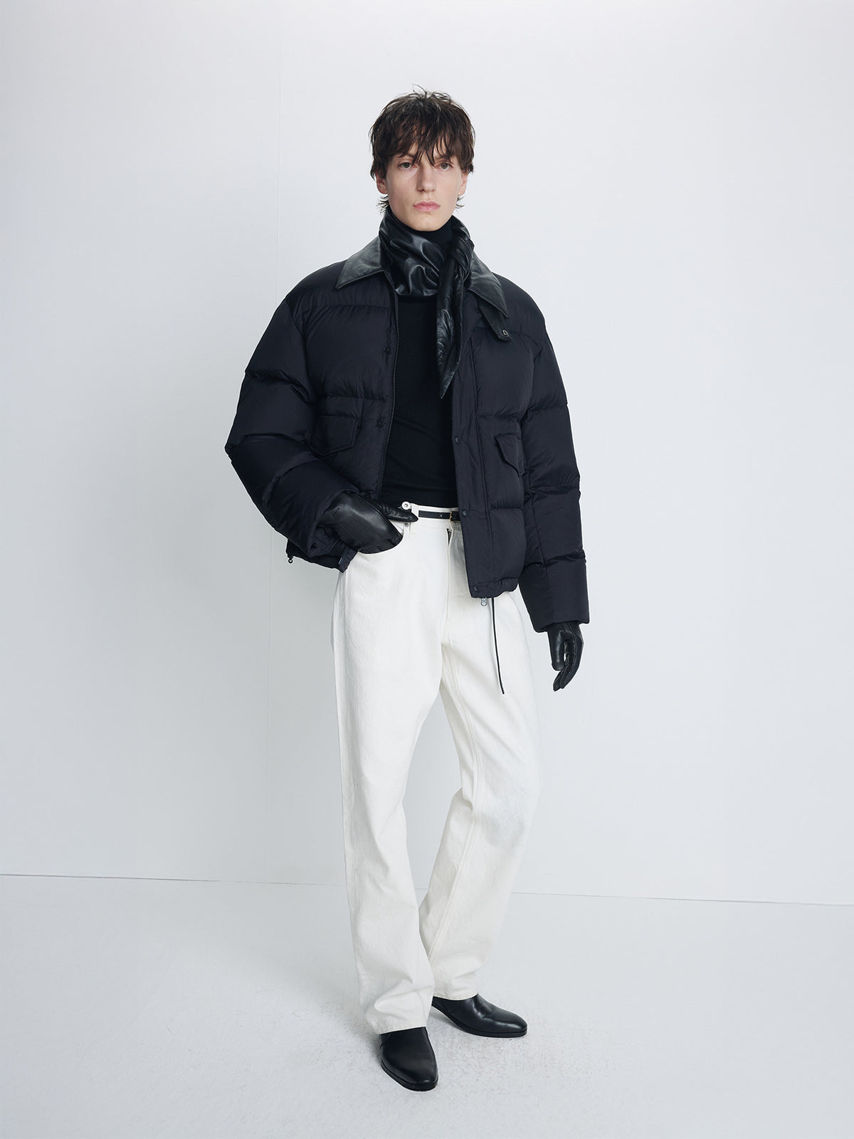 Tonywack - Leather Collar Down Puffer Blouson (Black) product image 1 | TRAB K-Fashion Australia