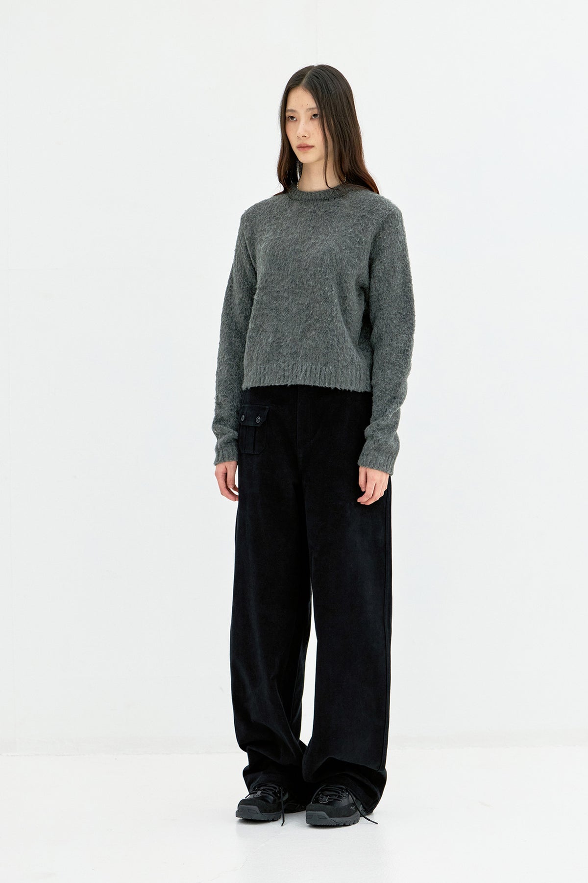 Coor - Brushed Cropped Knit (Melange Charcoal) product image 3 | TRAB K-Fashion Australia