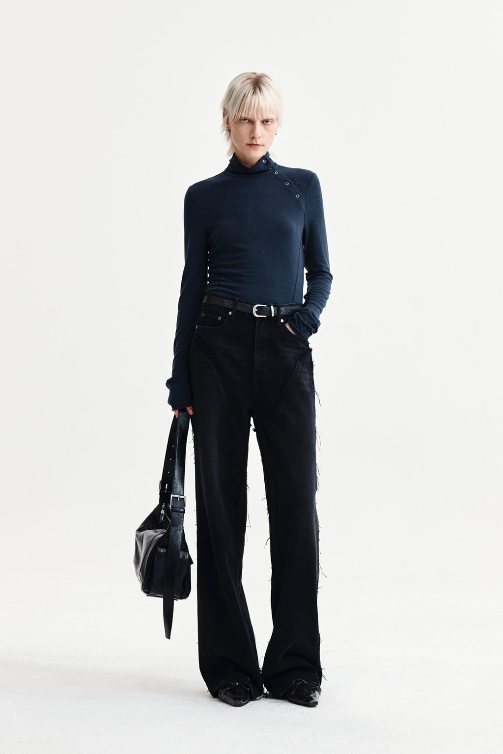 Matin Kim - Button Slit Half Neck Top (Navy) product image 9 | TRAB K-Fashion Australia