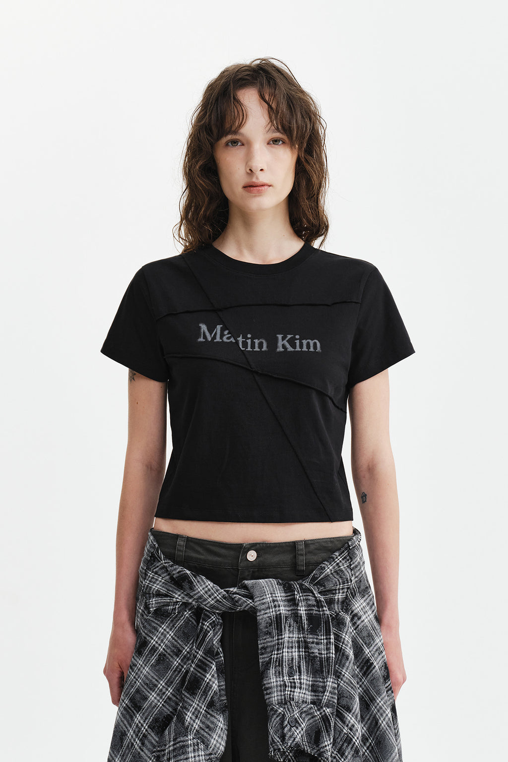 Matin Kim - Diagonal Cut Logo Crop Top (Black) product image 6 | TRAB K-Fashion Australia