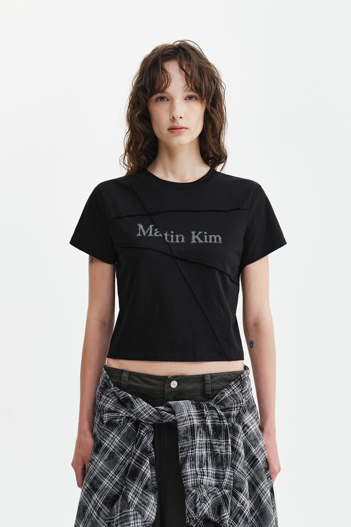 Matin Kim - Diagonal Cut Logo Crop Top (Black) product image 6 | TRAB K-Fashion Australia