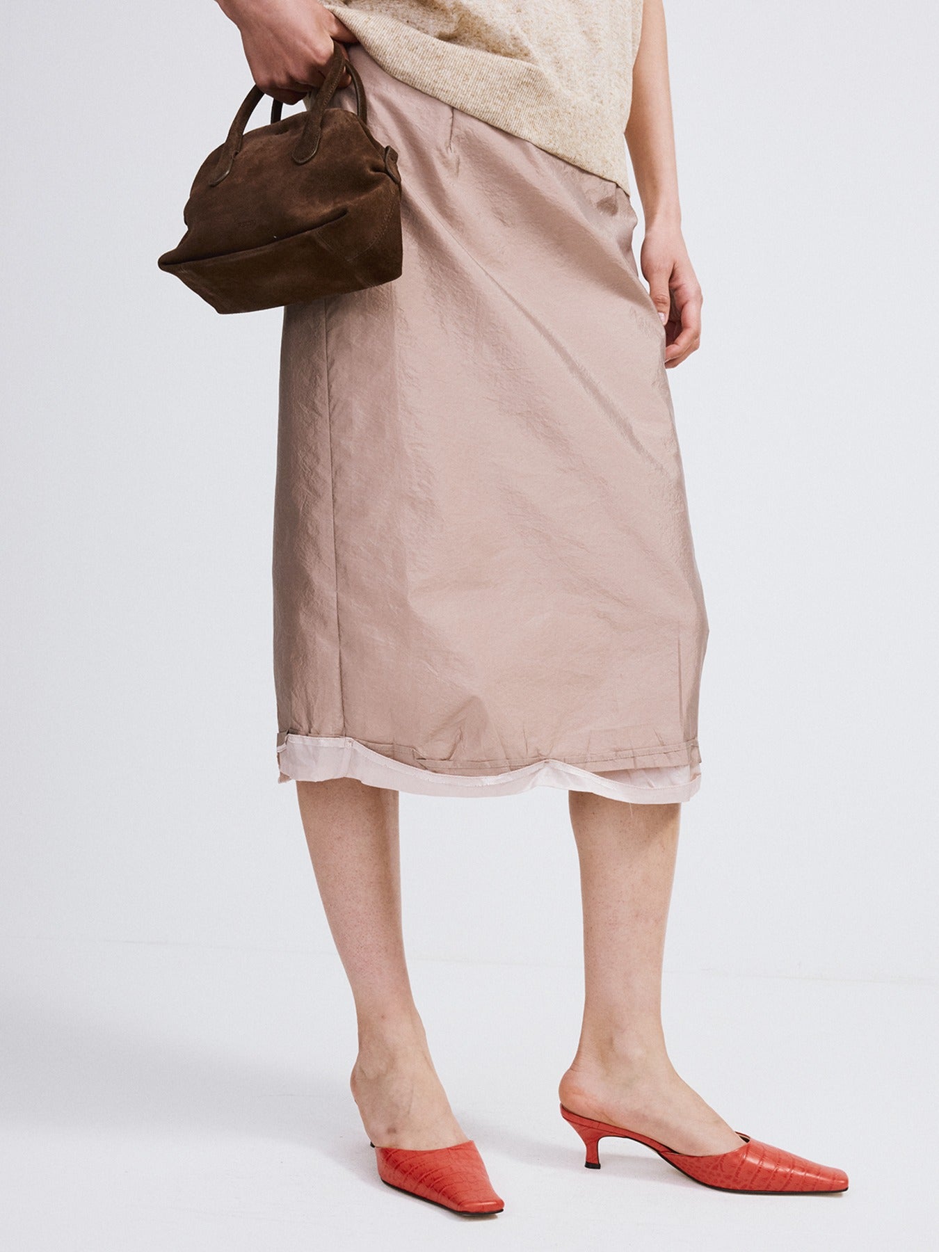 Recto - Layered Detail Midi Skirt (Sepia Beige) product image 1 | TRAB K-Fashion Australia