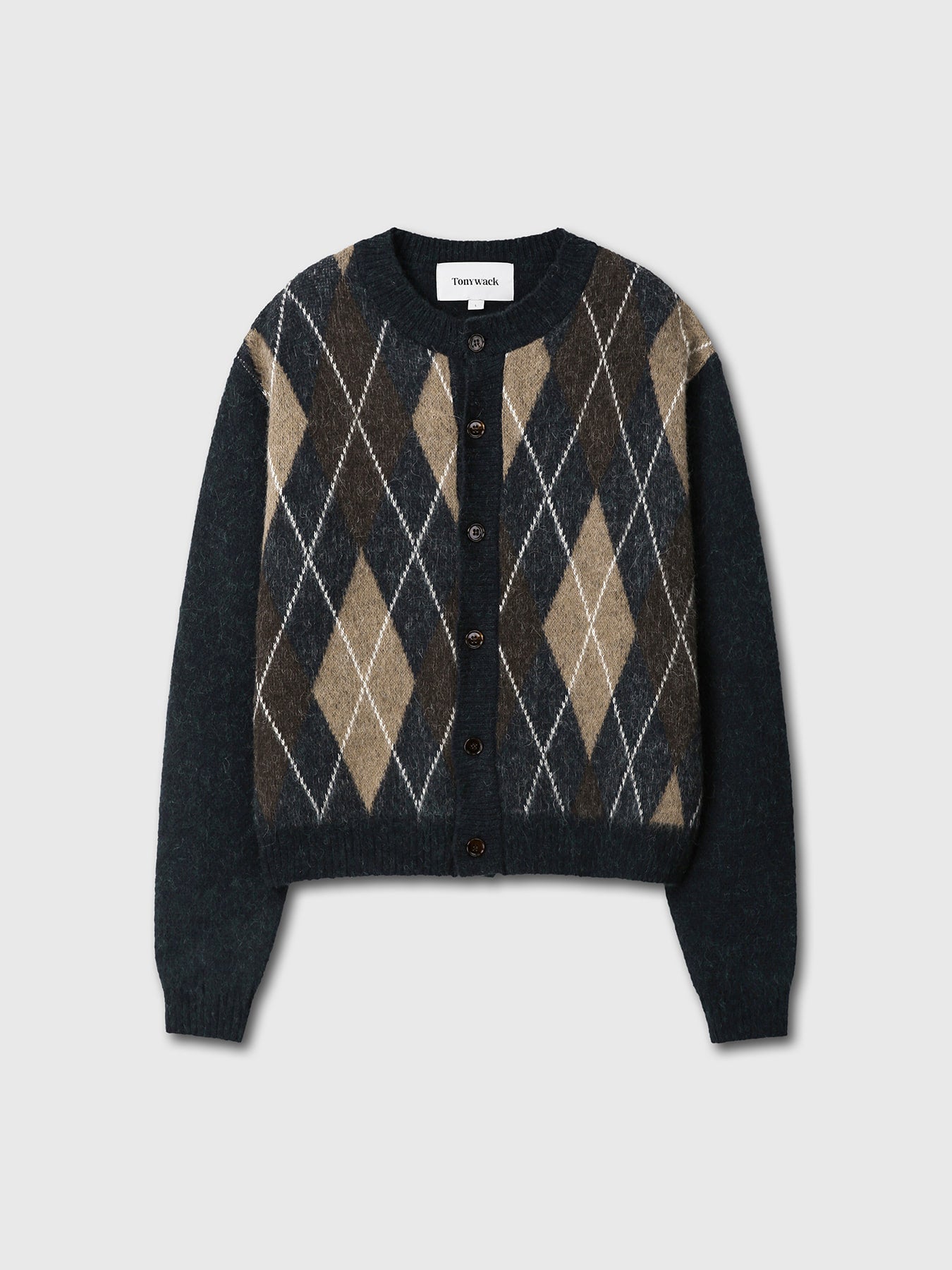 Tonywack - Mohair Argyle Crew-Neck Cardigan (Midnight/Camel) product image 7 | TRAB K-Fashion Australia