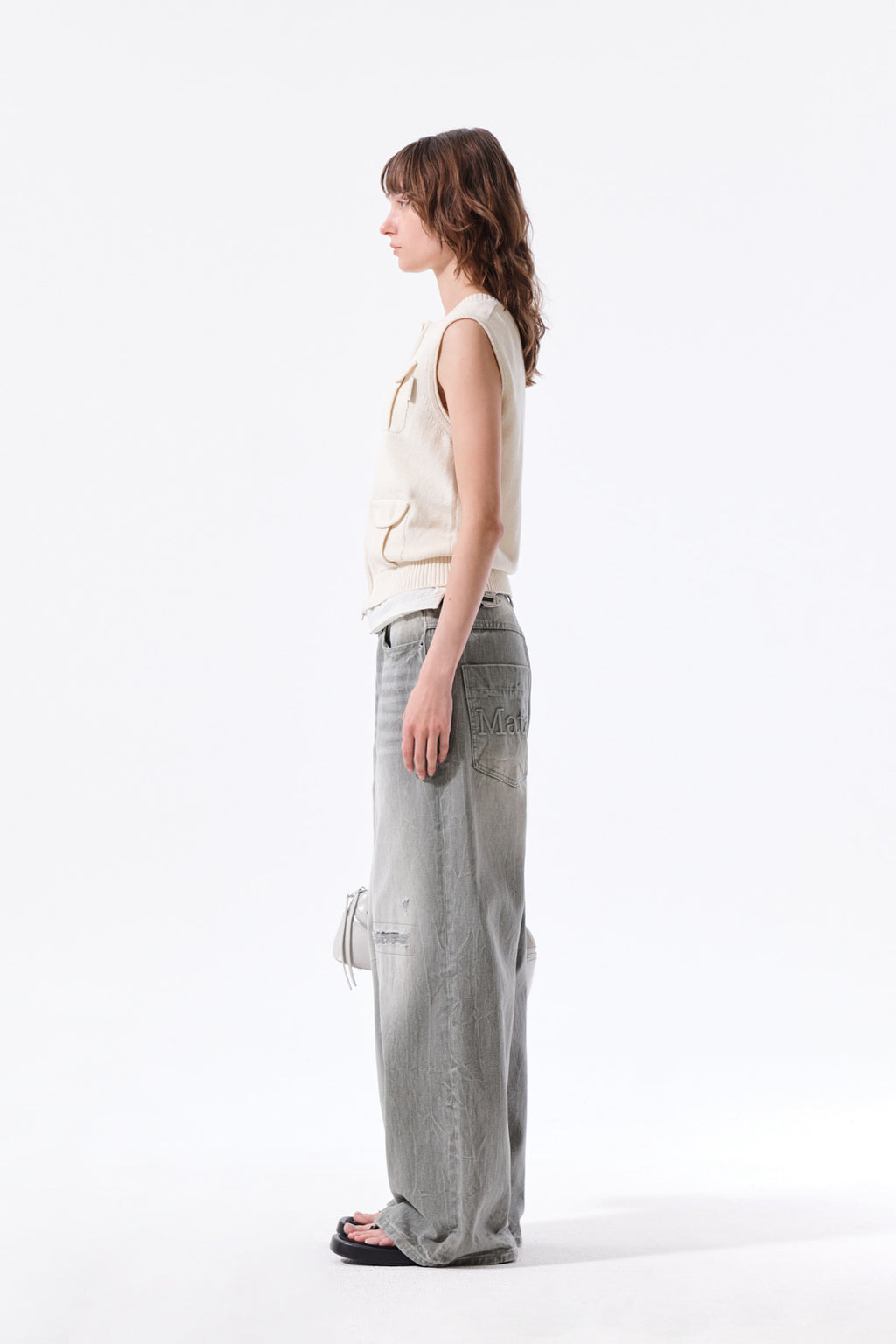 Matin Kim - Pocket Washed Knit Vest (Light Beige) product image 7 | TRAB K-Fashion Australia
