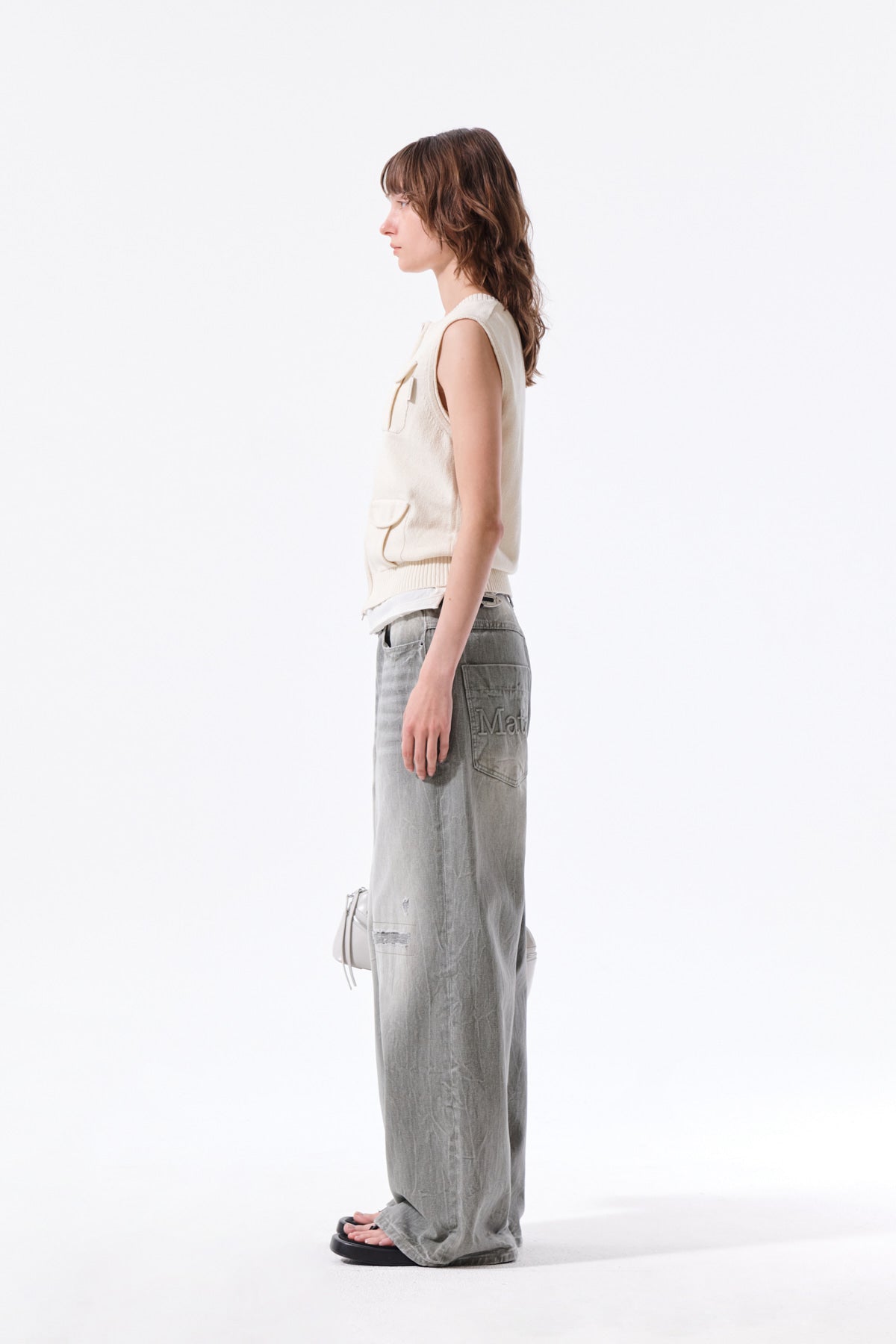 Matin Kim - Pocket Washed Knit Vest (Light Beige) product image 7 | TRAB K-Fashion Australia