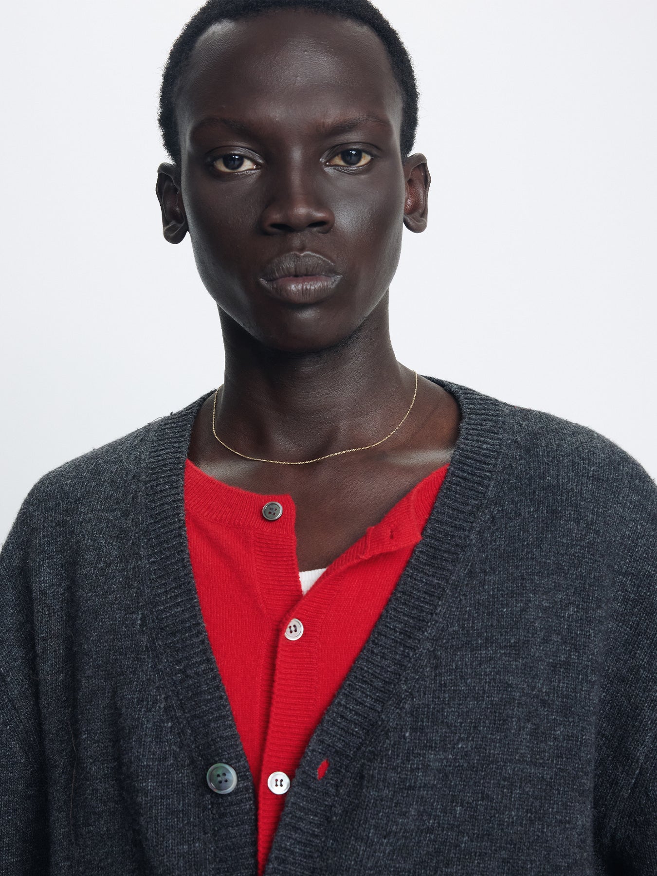 Tonywack - Wool And Cashmere Layered Cardigan (Charcoal/Red) product image 5 | TRAB K-Fashion Australia