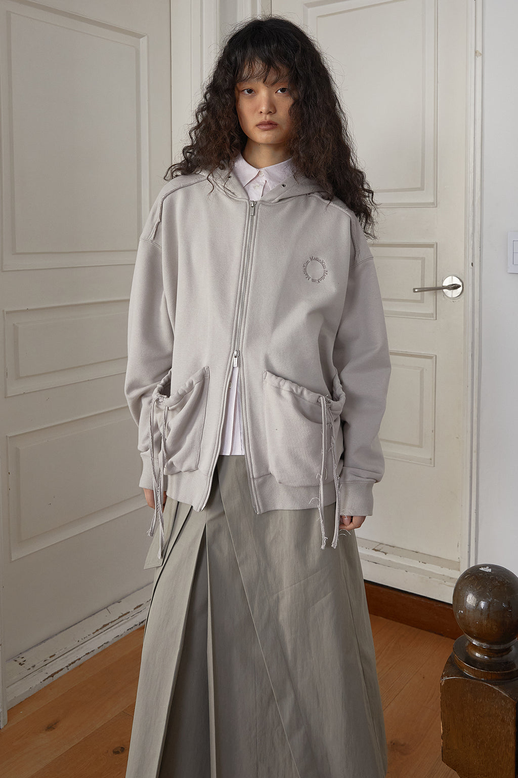 Matin Kim - Volume Pocket Hoody Zip Up (Beige) product image 14 | TRAB K-Fashion Australia