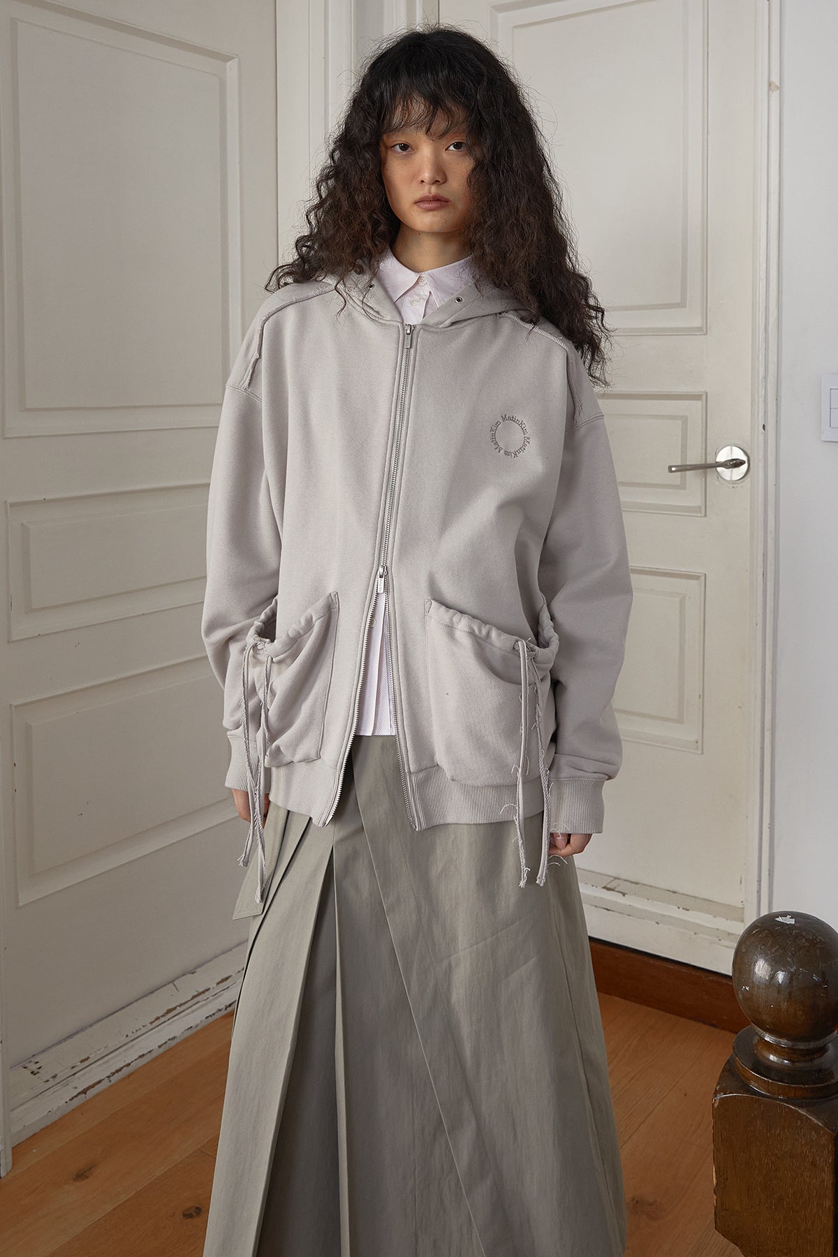 Matin Kim - Volume Pocket Hoody Zip Up (Beige) product image 14 | TRAB K-Fashion Australia