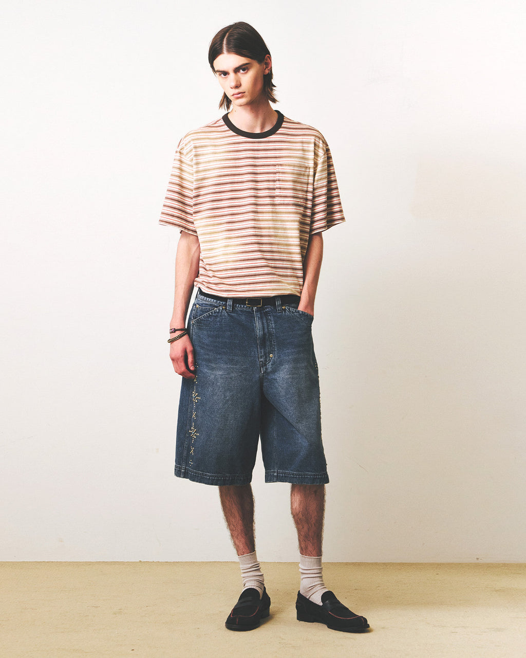 Eastlogue - Bleached Stripe T-shirts (Beige & Red Stripe) product image 3 | TRAB K-Fashion Australia