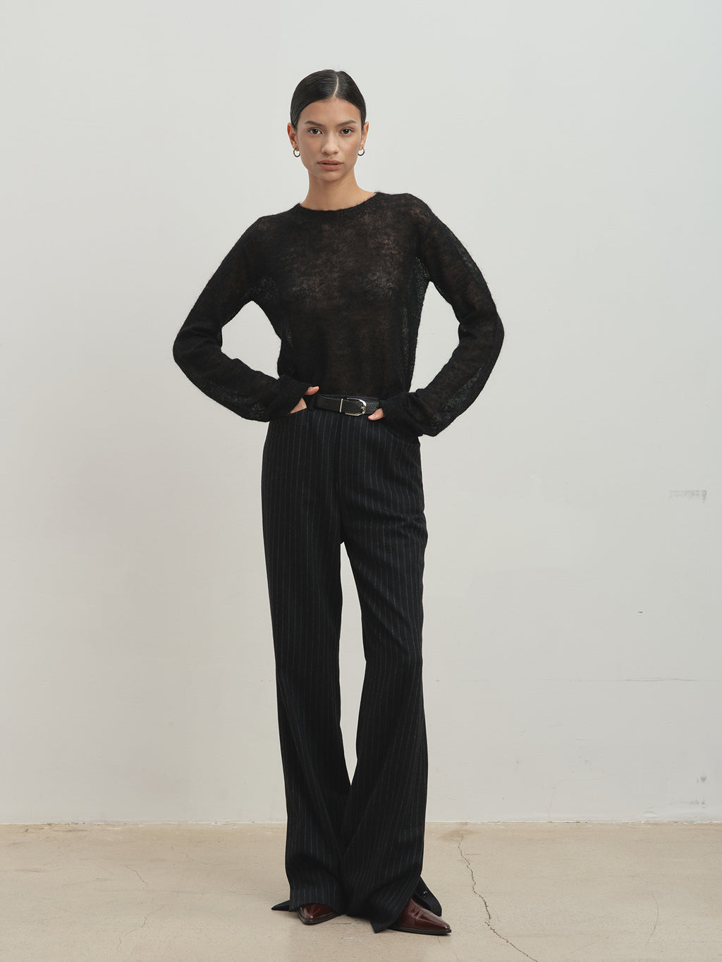 Tonywack - Striped Wool Flared Trousers (Black Stripe) product image 2 | TRAB K-Fashion Australia