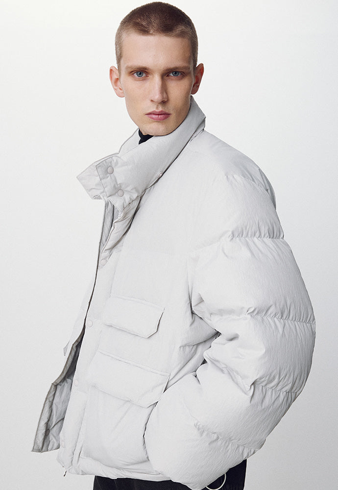 Tonywack - Technical Shell Short Puffer Down Jacket Detachable Hood (Pale Gery) product image 6 | TRAB K-Fashion Australia