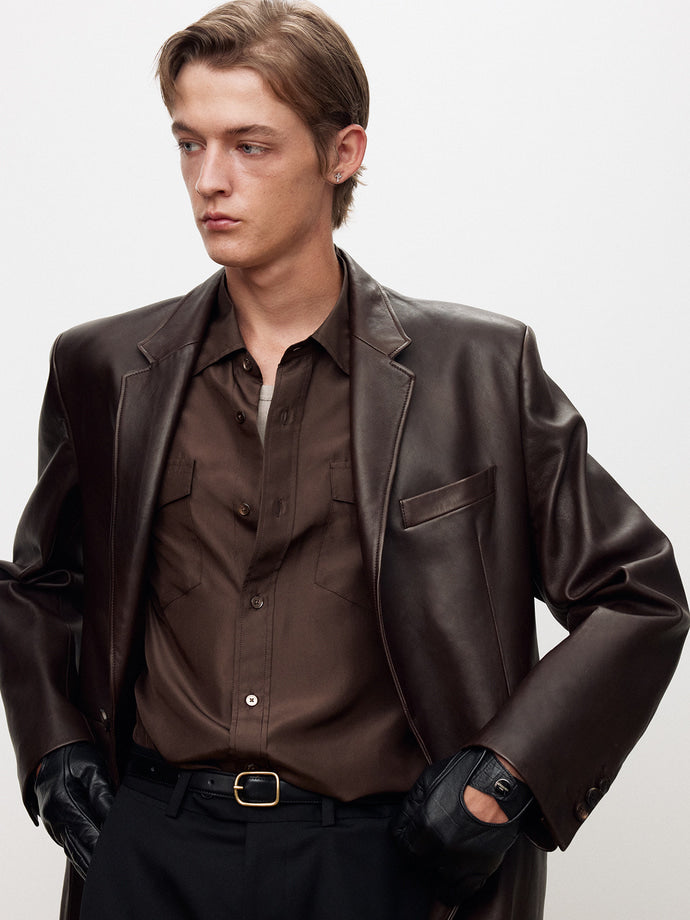 Tonywack - Naked Lamb Leather Single Coat (Brown) product image 5 | TRAB K-Fashion Australia