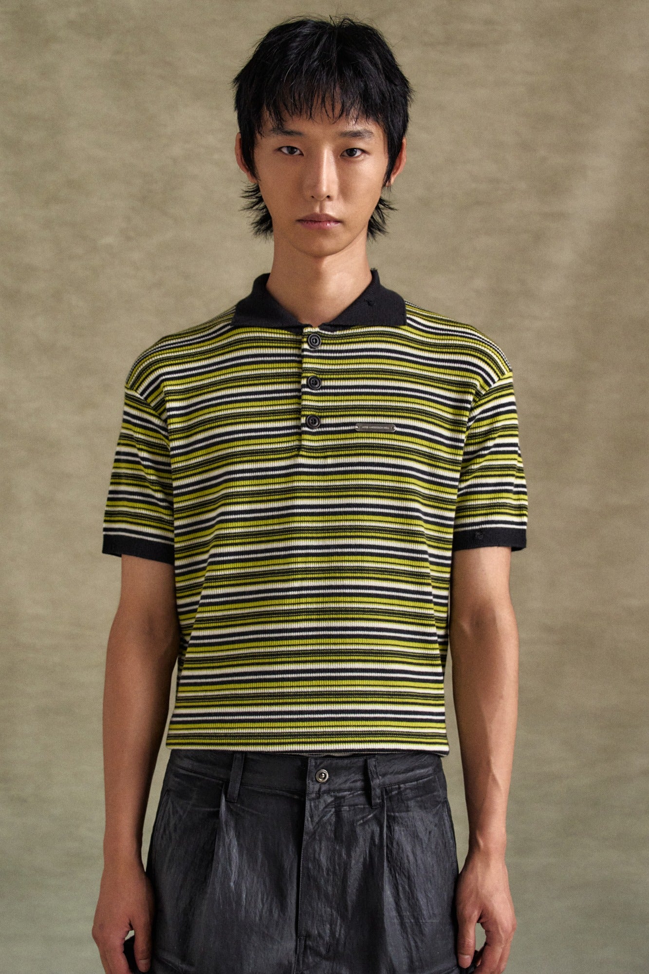 Andersson Bell - Stripe Polo Sweater (Charcoal/Lime) product image 1 | TRAB K-Fashion Australia