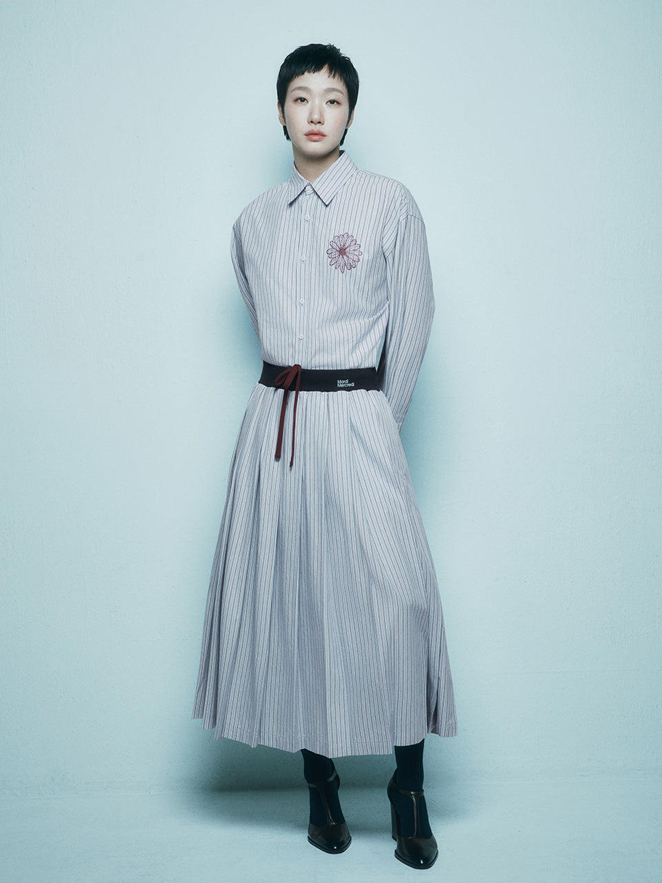 Mardi Mercredi - Cotton Pleated Maxi Skirt Stripe (Blue) product image 1 | TRAB K-Fashion Australia