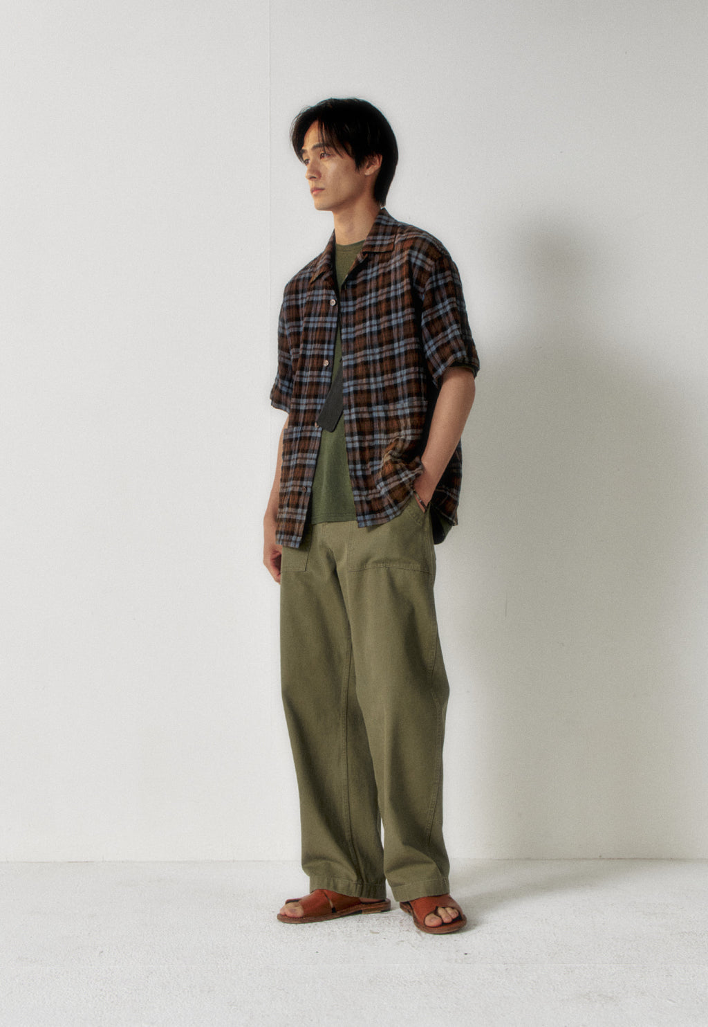 Art if acts - Check Two Pocket Half Shirt (Blue/Brown) product image 2 | TRAB K-Fashion Australia