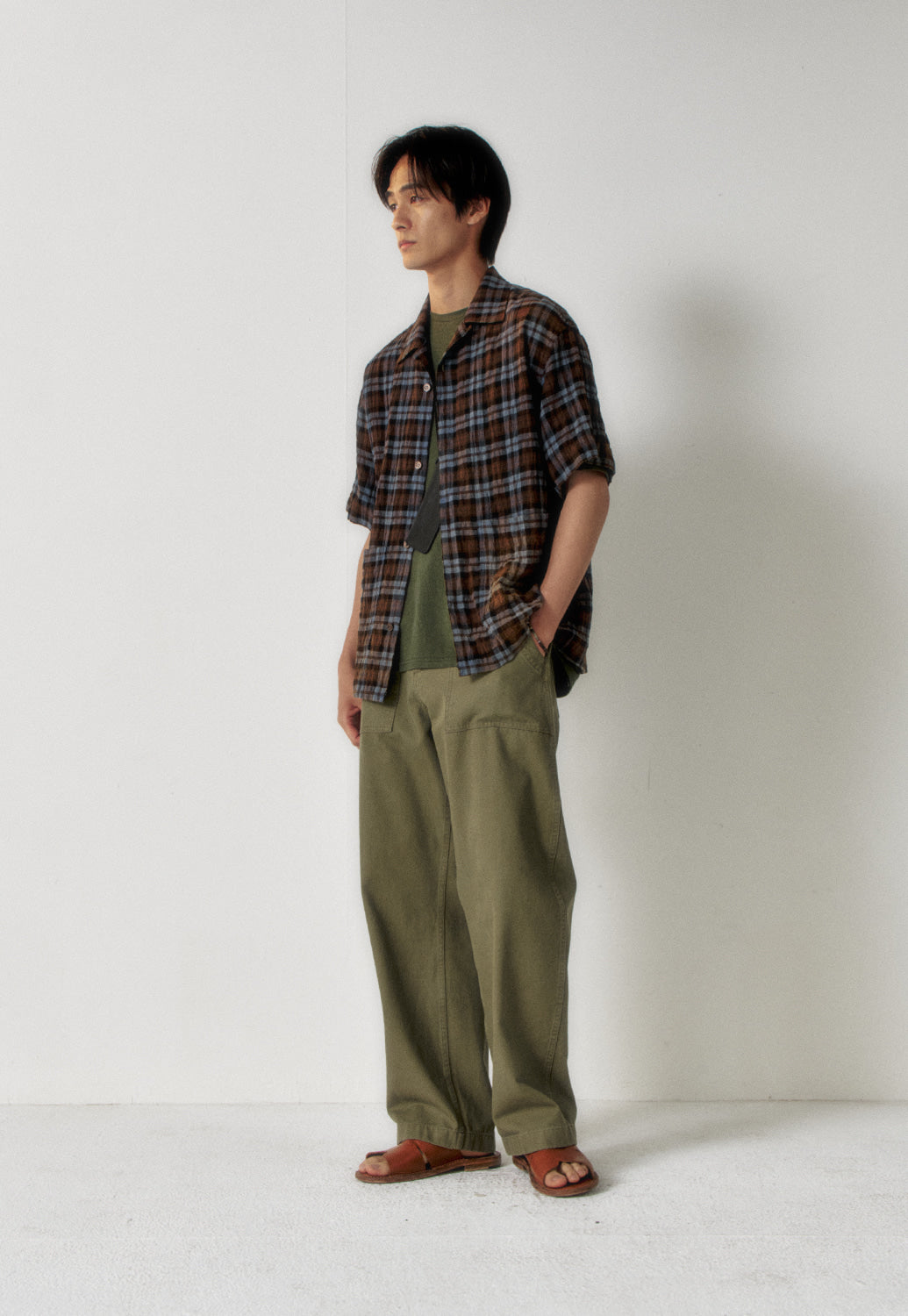 Art if acts - Check Two Pocket Half Shirt (Blue/Brown) product image 2 | TRAB K-Fashion Australia