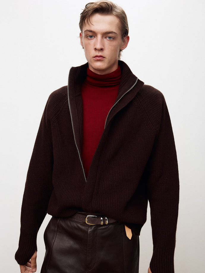 Tonywack - Super Fine Merino Wool Placket Zip-Up Knit (Dark Brown) product image 6 | TRAB K-Fashion Australia