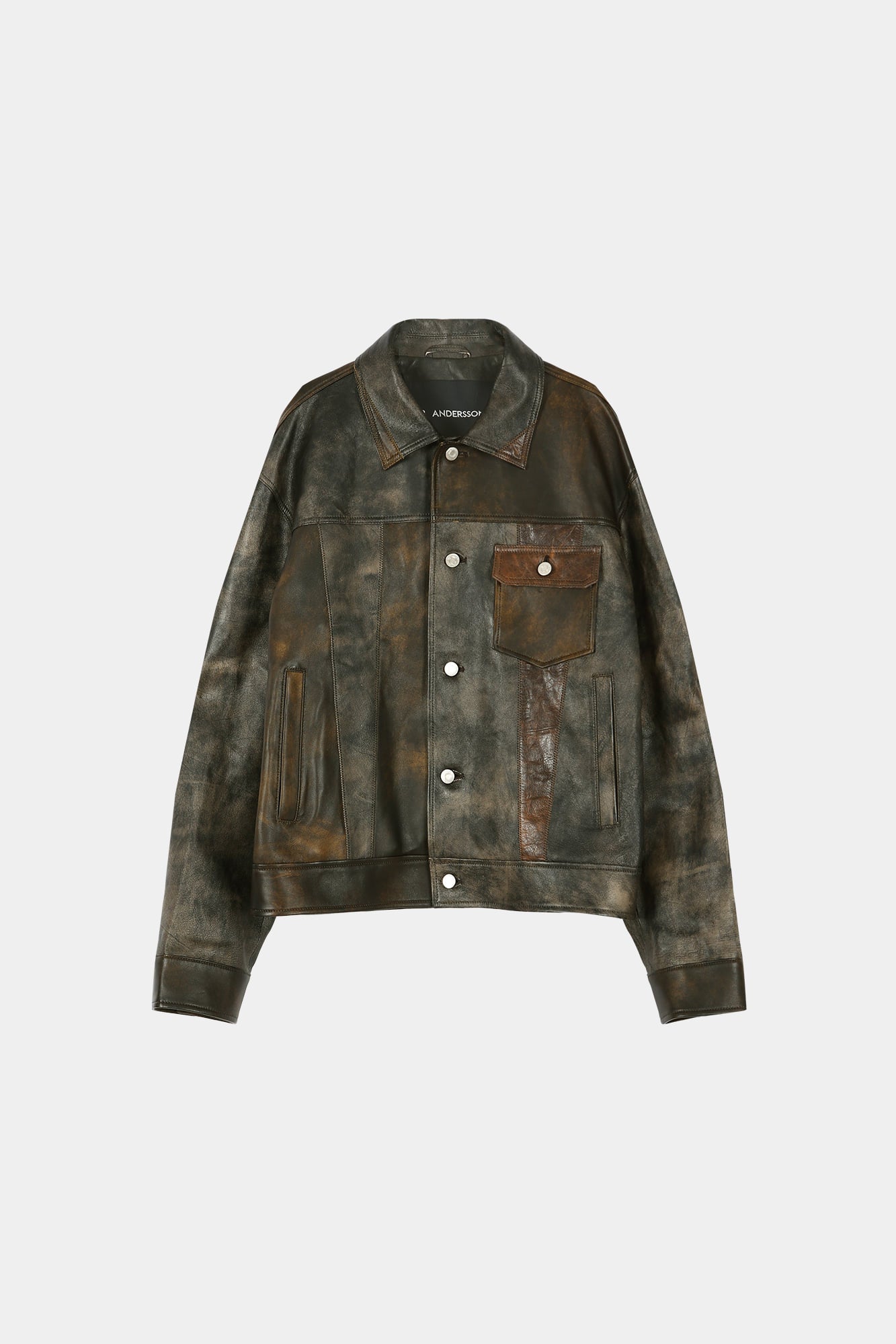 Andersson Bell - Leather Patchwork Trucker Jacket (Brown) product image 10 | TRAB K-Fashion Australia