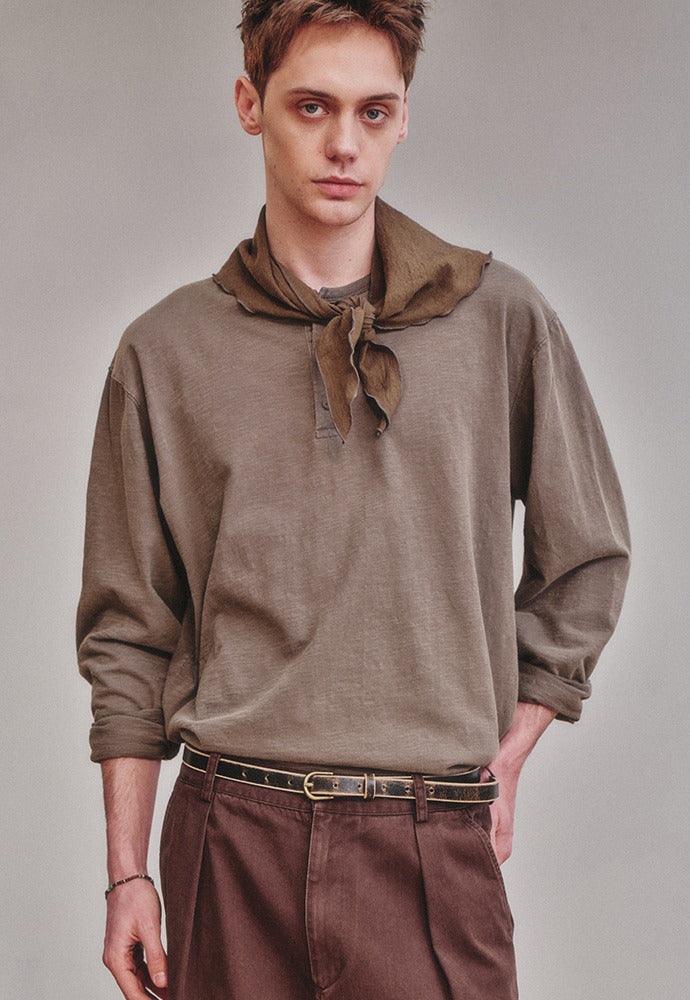 Art if acts - Garment Dyed Henley Long Sleeve (Mud Brown) product image 1 | TRAB K-Fashion Australia
