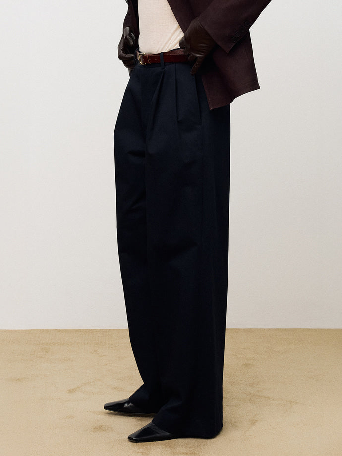 Tonywack - Cotton-Drill Wide Leg Pleated Trousers (Navy) product image 3 | TRAB K-Fashion Australia