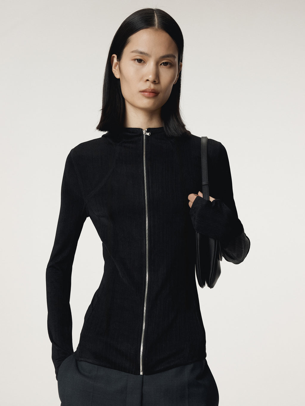 Recto - Sheer Jersey Fitted Zip Hoodie (Black) product image 3 | TRAB K-Fashion Australia