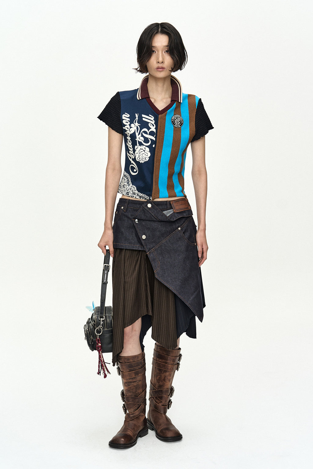 Andersson Bell - Rigid Turn-Over Asymmetric Skirt (Navy/Brown) product image 7 | TRAB K-Fashion Australia