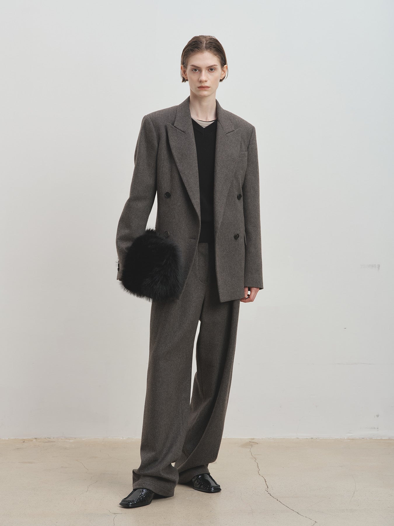 Tonywack - Tailored Wool Twill Double-Breasted Jacket (Grey) product image 1 | TRAB K-Fashion Australia