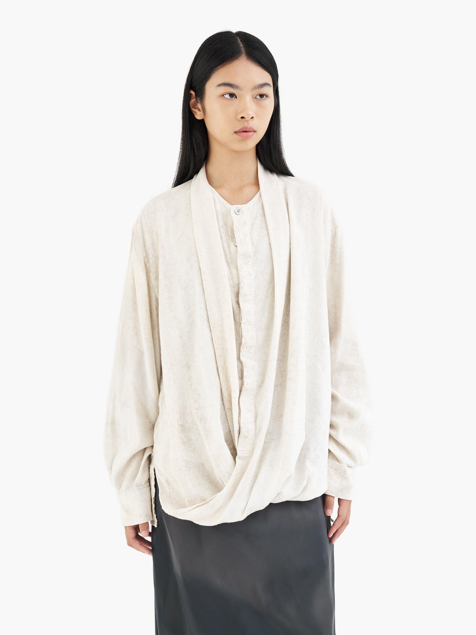 Jiyong Kim - Bio Draped Shirt (Bio-Processed Off-White) product image 4 | TRAB K-Fashion Australia