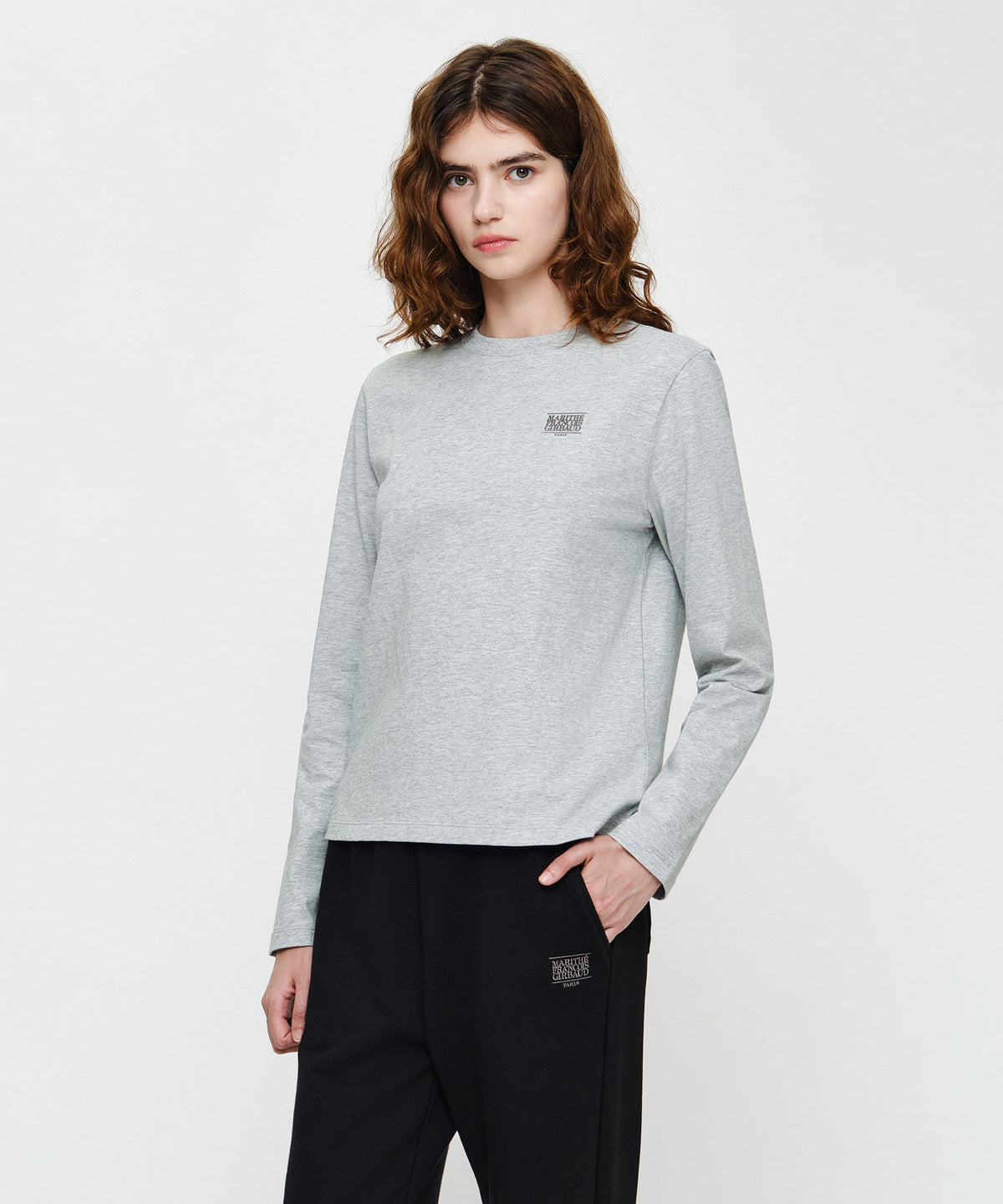 Marithe & Francois Girbaud - Small Classic Logo Long Sleeve Tee (Heather Gray) product image 2 | TRAB K-Fashion Australia