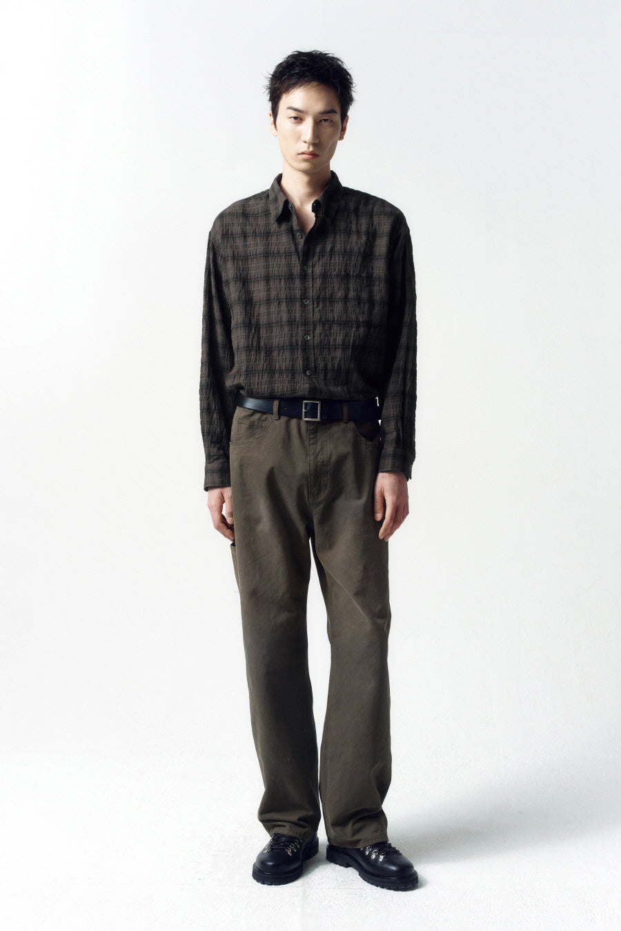 Insilence - Garment Dyed Check Shirt (Brown) product image 1 | TRAB K-Fashion Australia