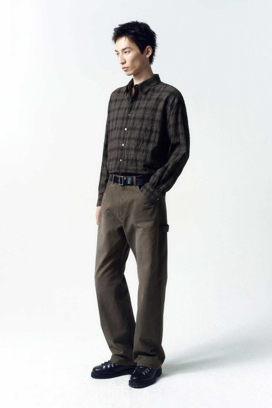Insilence - Garment Dyed Check Shirt (Brown) product image 3 | TRAB K-Fashion Australia
