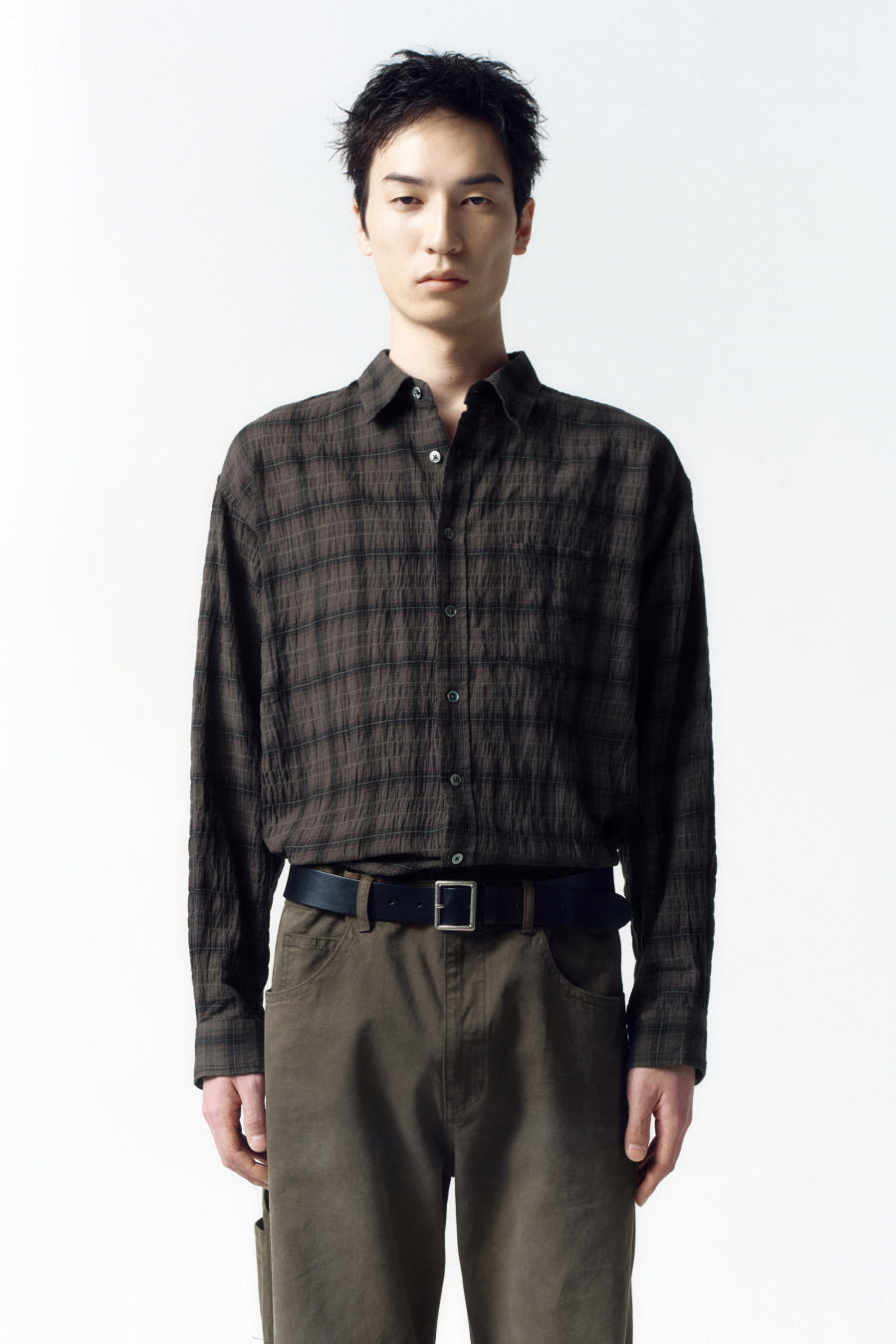 Insilence - Garment Dyed Check Shirt (Brown) product image 2 | TRAB K-Fashion Australia