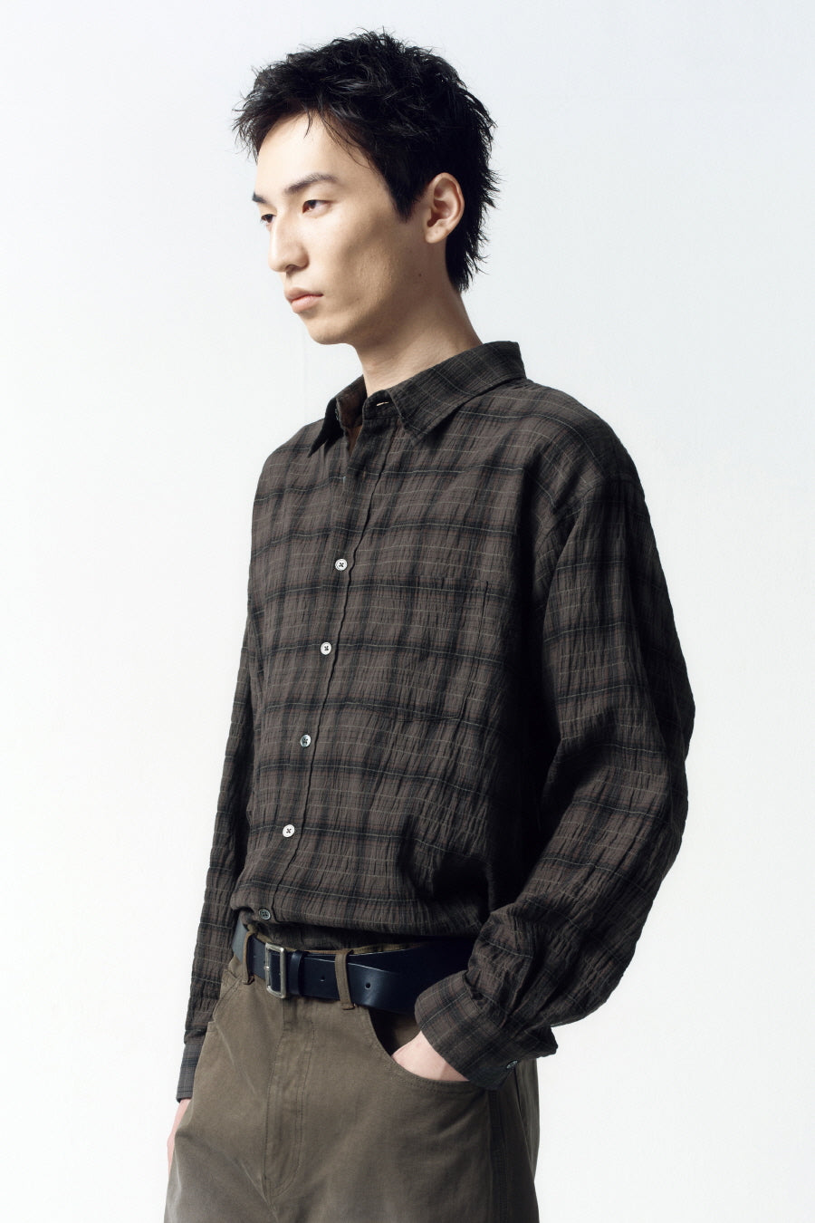 Insilence - Garment Dyed Check Shirt (Brown) product image 6 | TRAB K-Fashion Australia