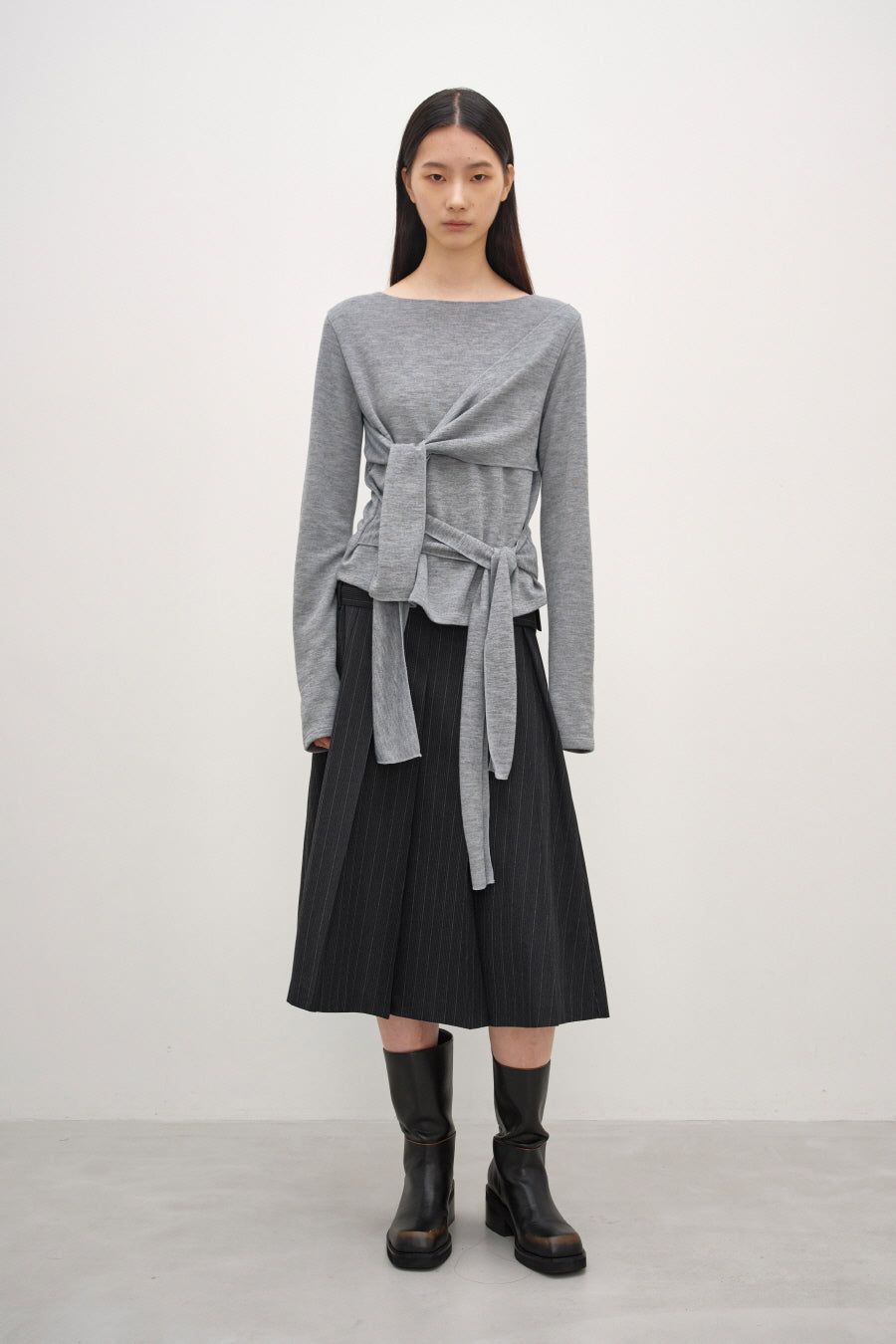 Insilence - Double-Strap Hairy T-Shirt (Grey) product image 3 | TRAB K-Fashion Australia