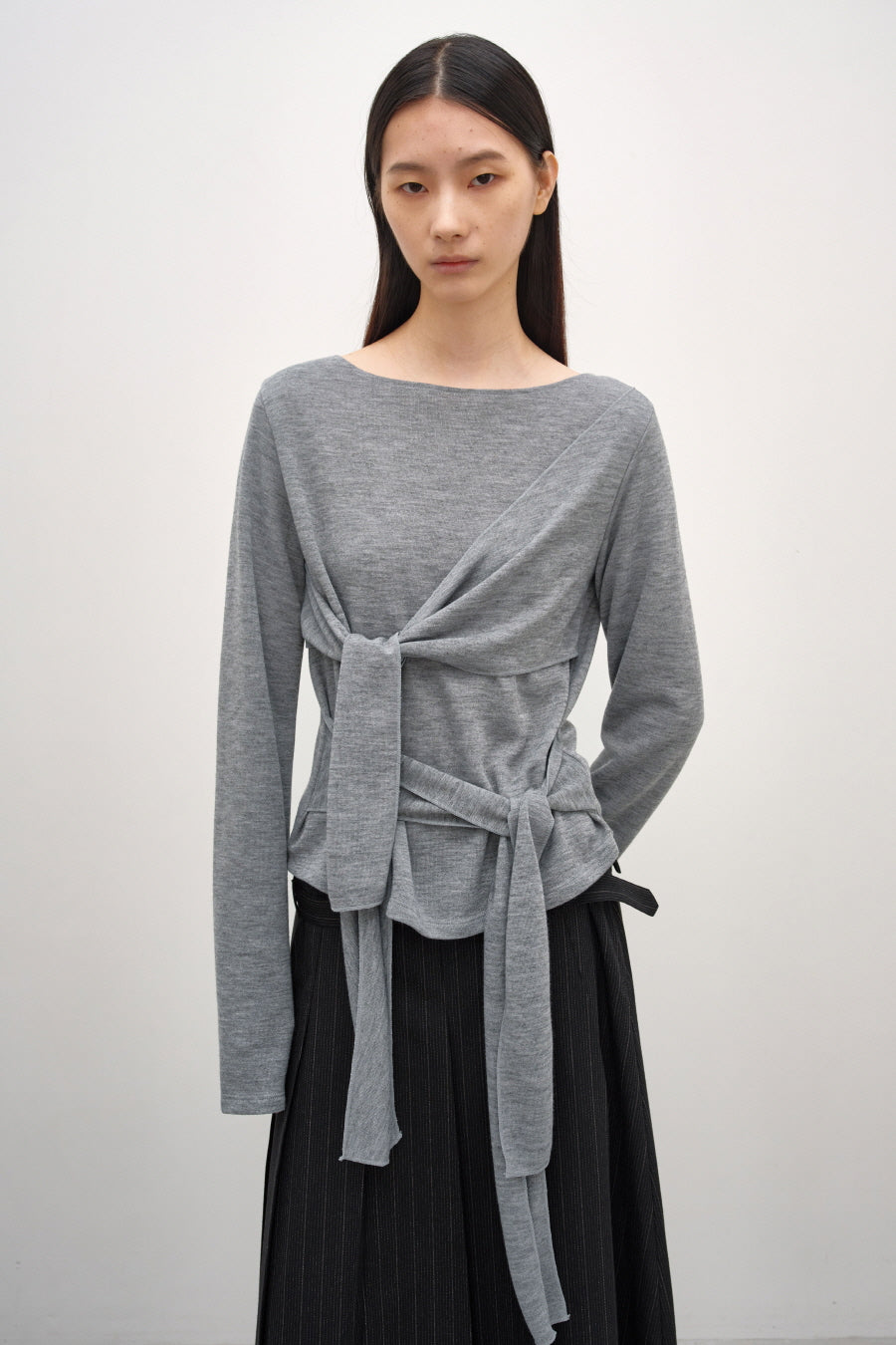 Insilence - Double-Strap Hairy T-Shirt (Grey) product image 1 | TRAB K-Fashion Australia