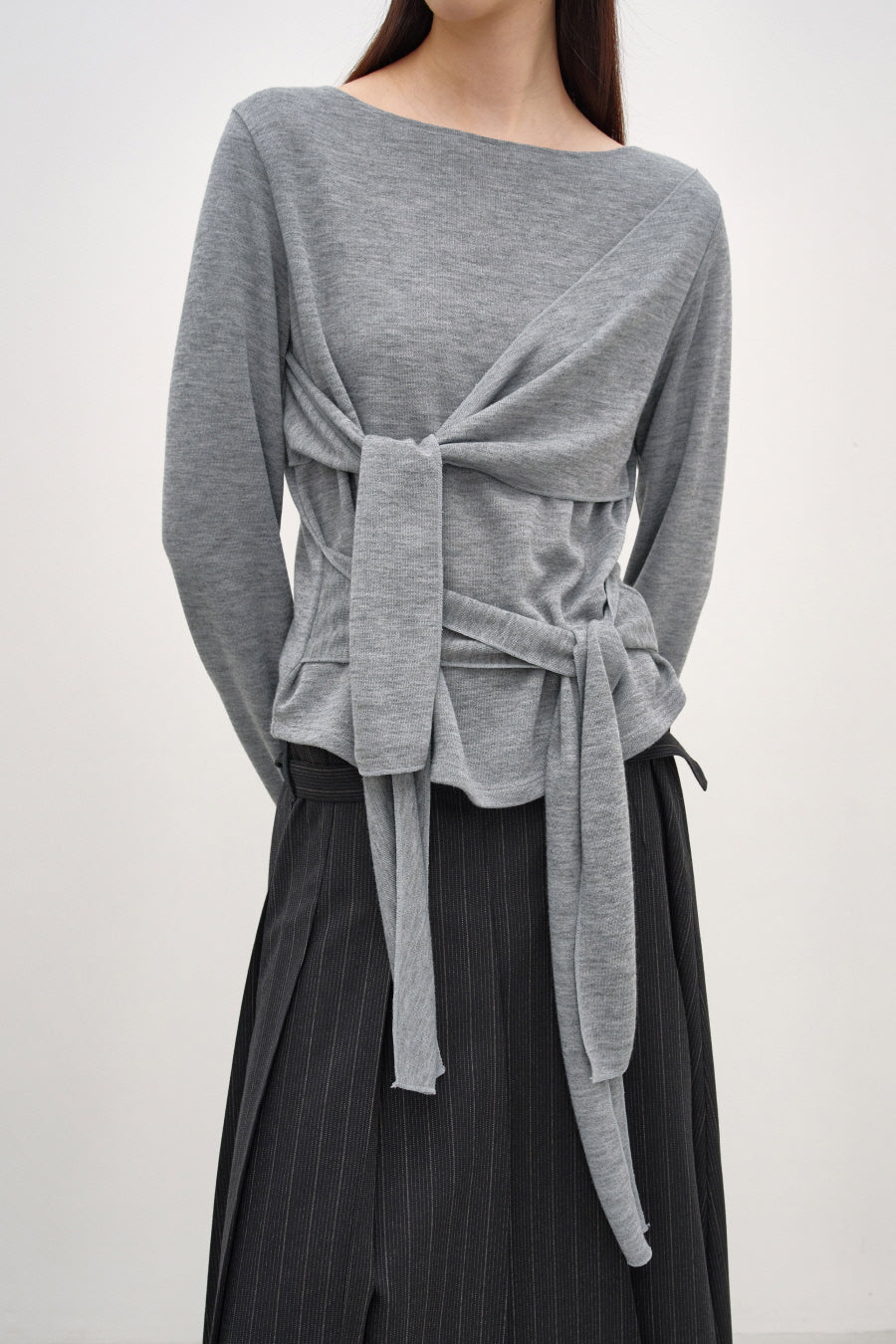 Insilence - Double-Strap Hairy T-Shirt (Grey) product image 2 | TRAB K-Fashion Australia