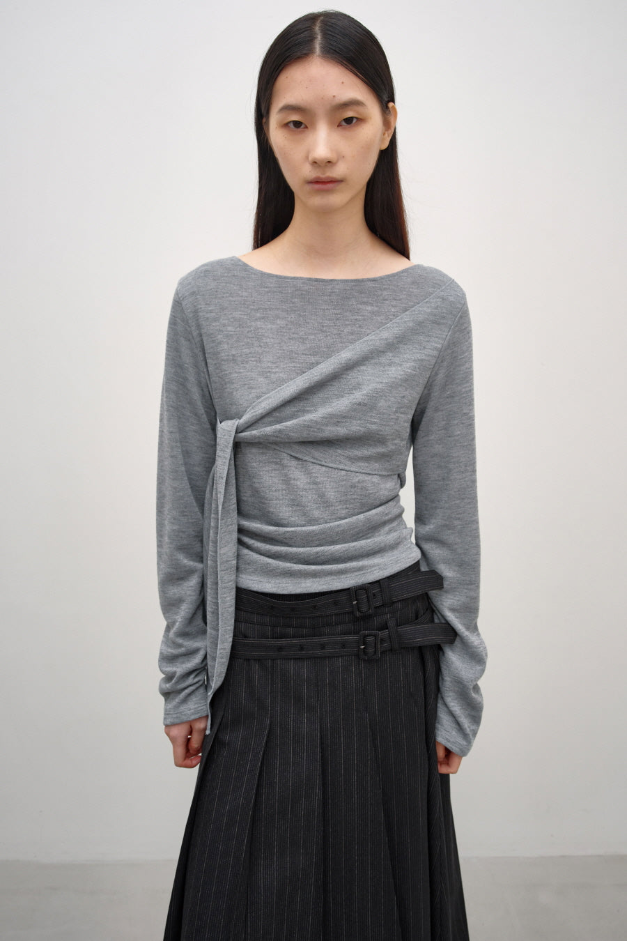 Insilence - Double-Strap Hairy T-Shirt (Grey) product image 4 | TRAB K-Fashion Australia
