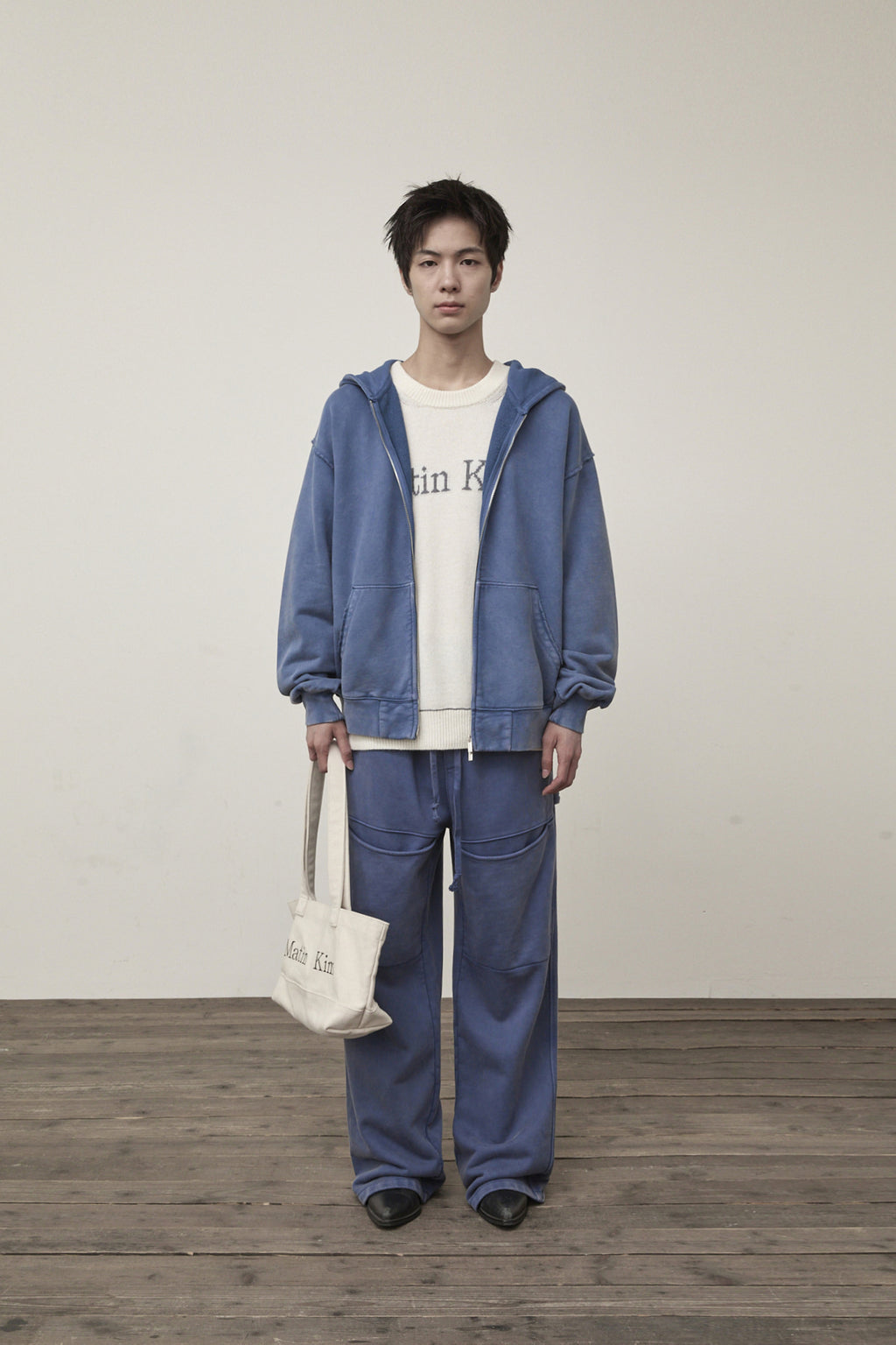 Matin Kim - Back Logo Washed Hoody Zip Up (Blue) product image 10 | TRAB K-Fashion Australia