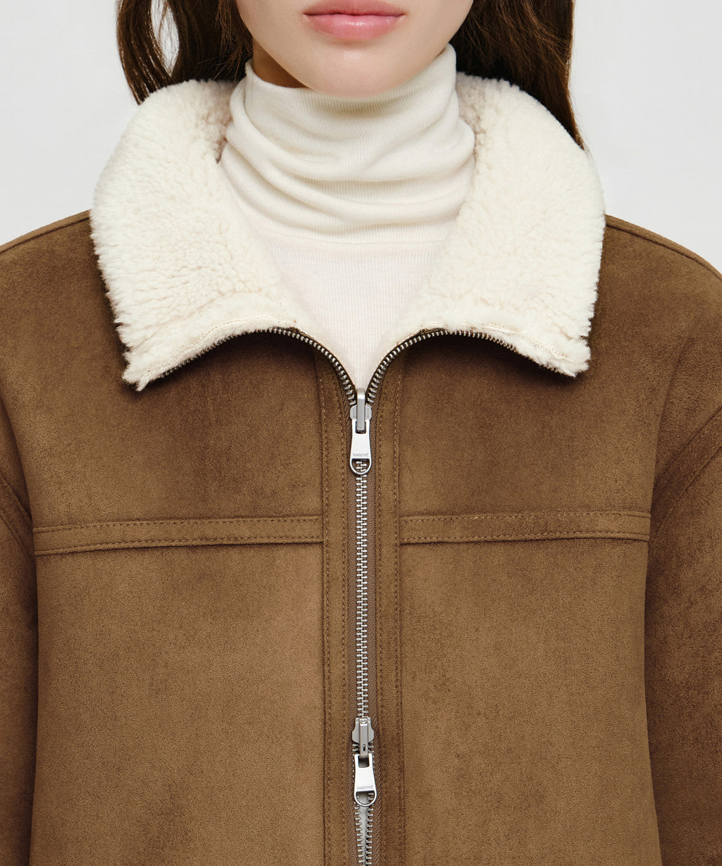 Marithe & Francois Girbaud - Reversible Faux Shearling Jacket (Light Brown) product image 6 | TRAB K-Fashion Australia