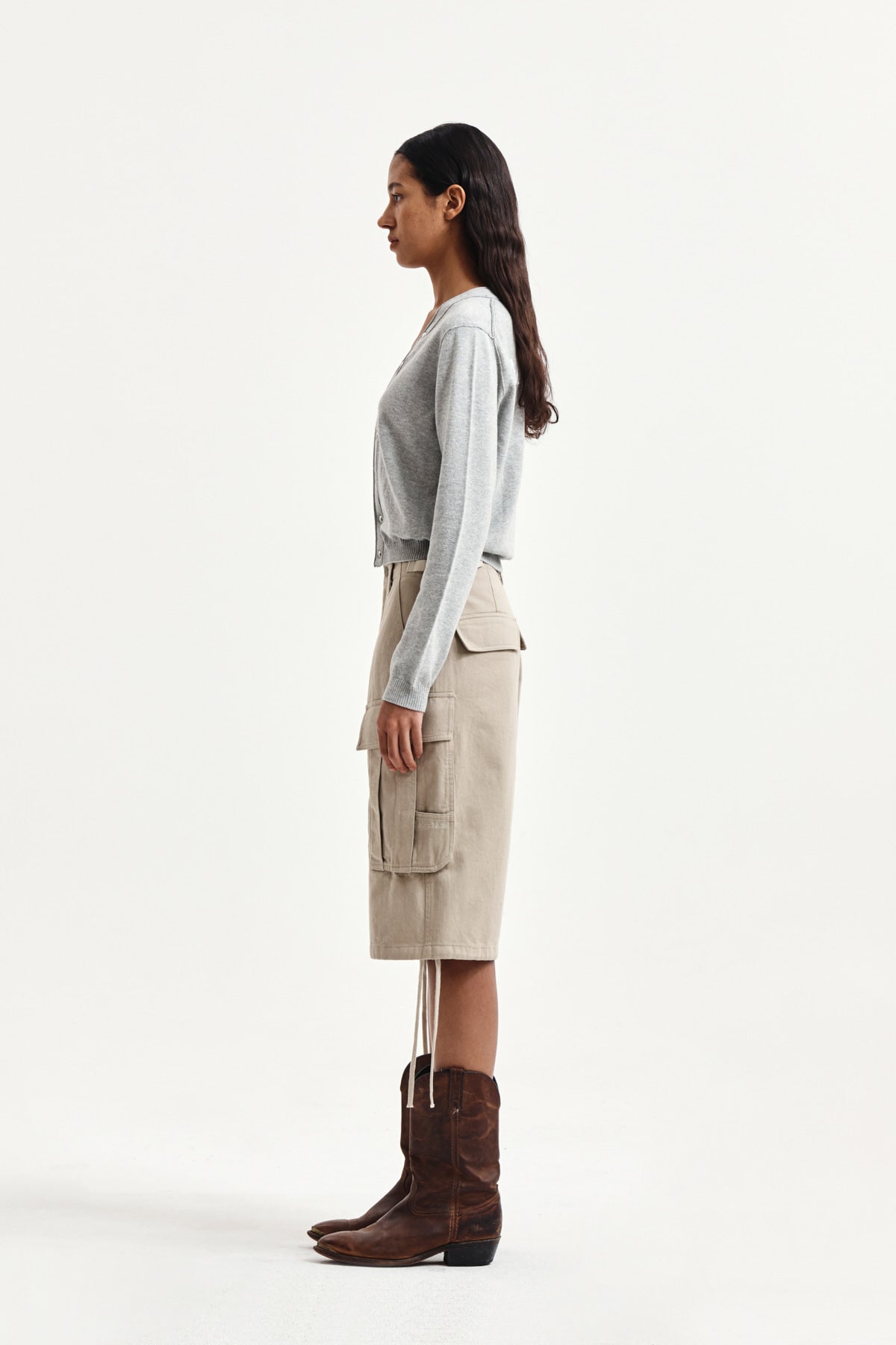 Matin Kim - Back Logo Snap Button Cardigan (Grey) product image 7 | TRAB K-Fashion Australia