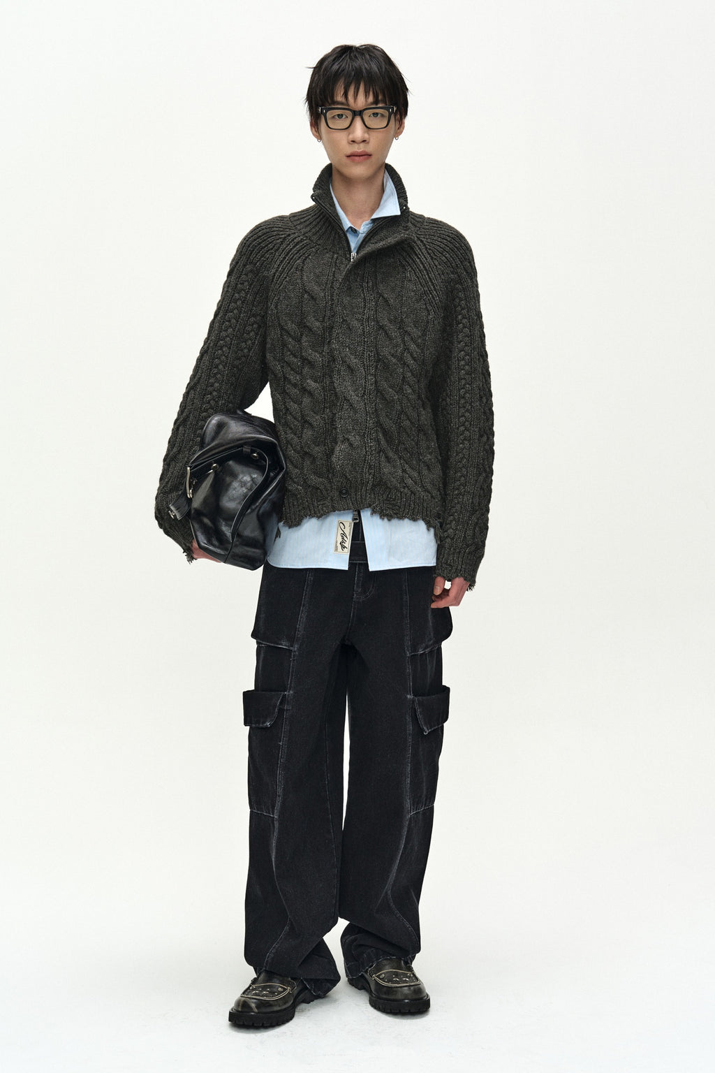 Andersson Bell - Fisherman Cable Zip-Up Sweater (Brown) product image 2 | TRAB K-Fashion Australia